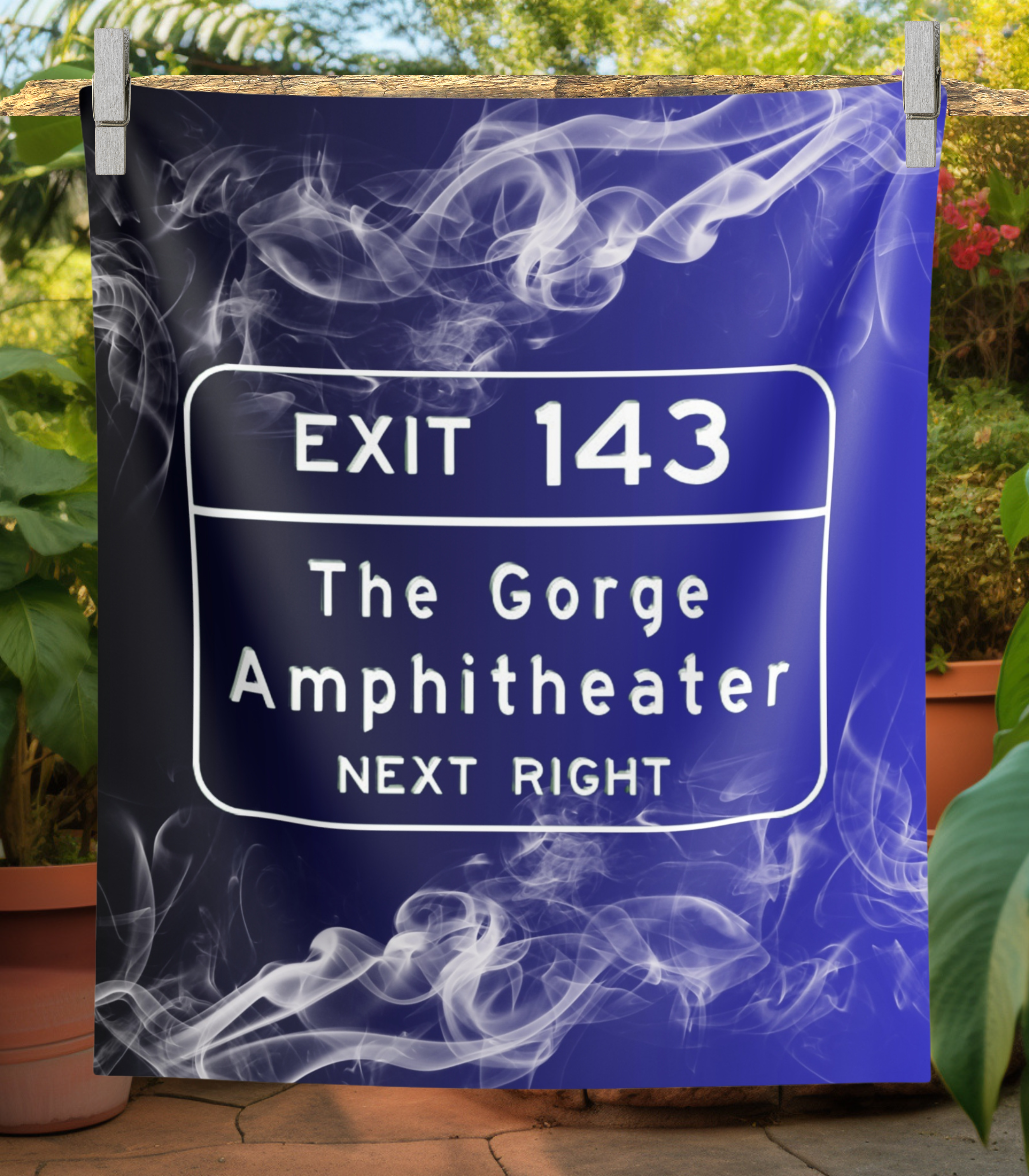 DMB The Gorge Amphitheater Exit Sign Smoky Midnight Blue Wall Tapestry - Perfect For Your Gorge Campsite!