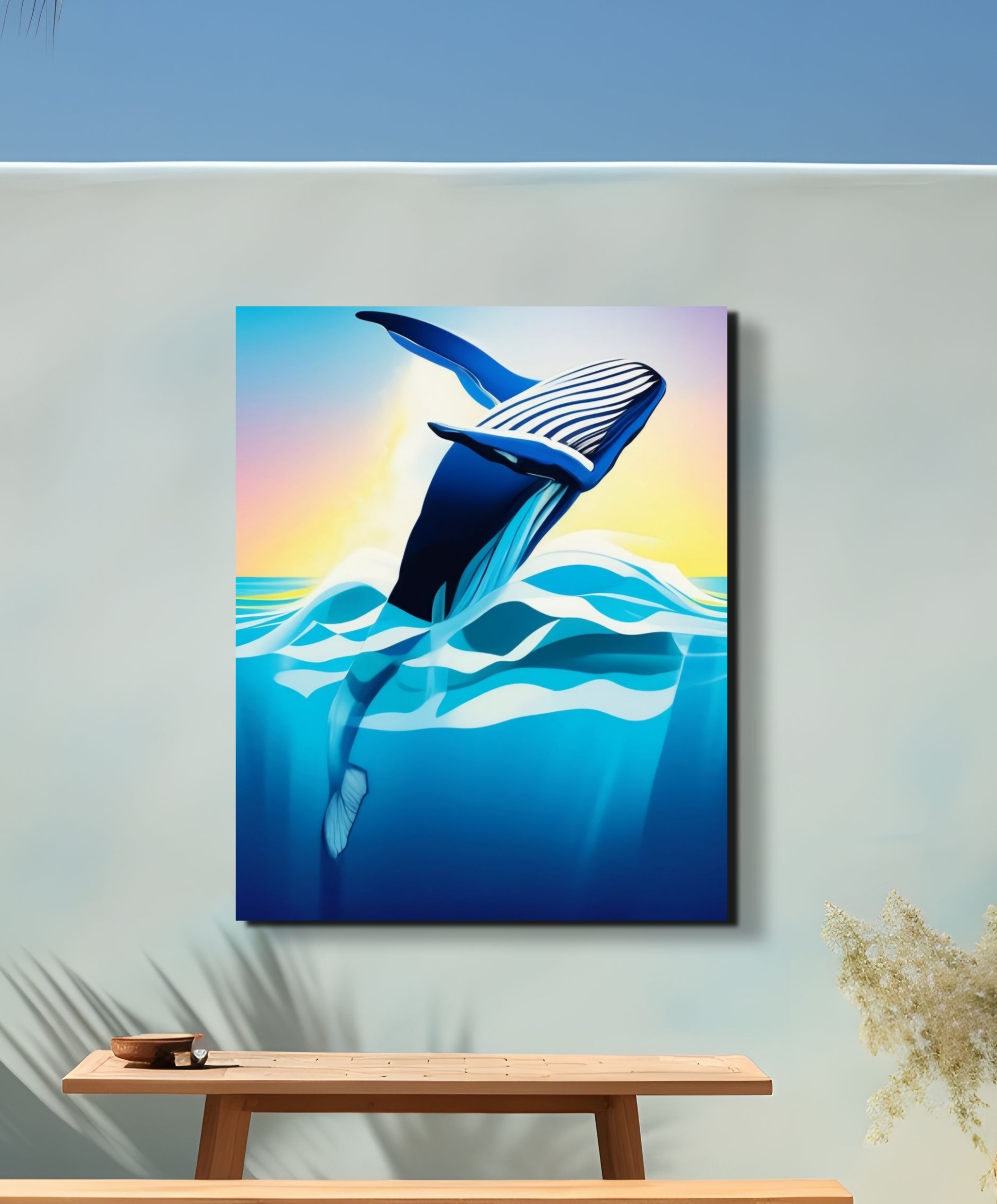 A Whale Splashing out of Ocean Powerfully, Canvas Wall Art, Canvas Wall Decor, Coastal Home Decoration, Ocean Lover Artwork,