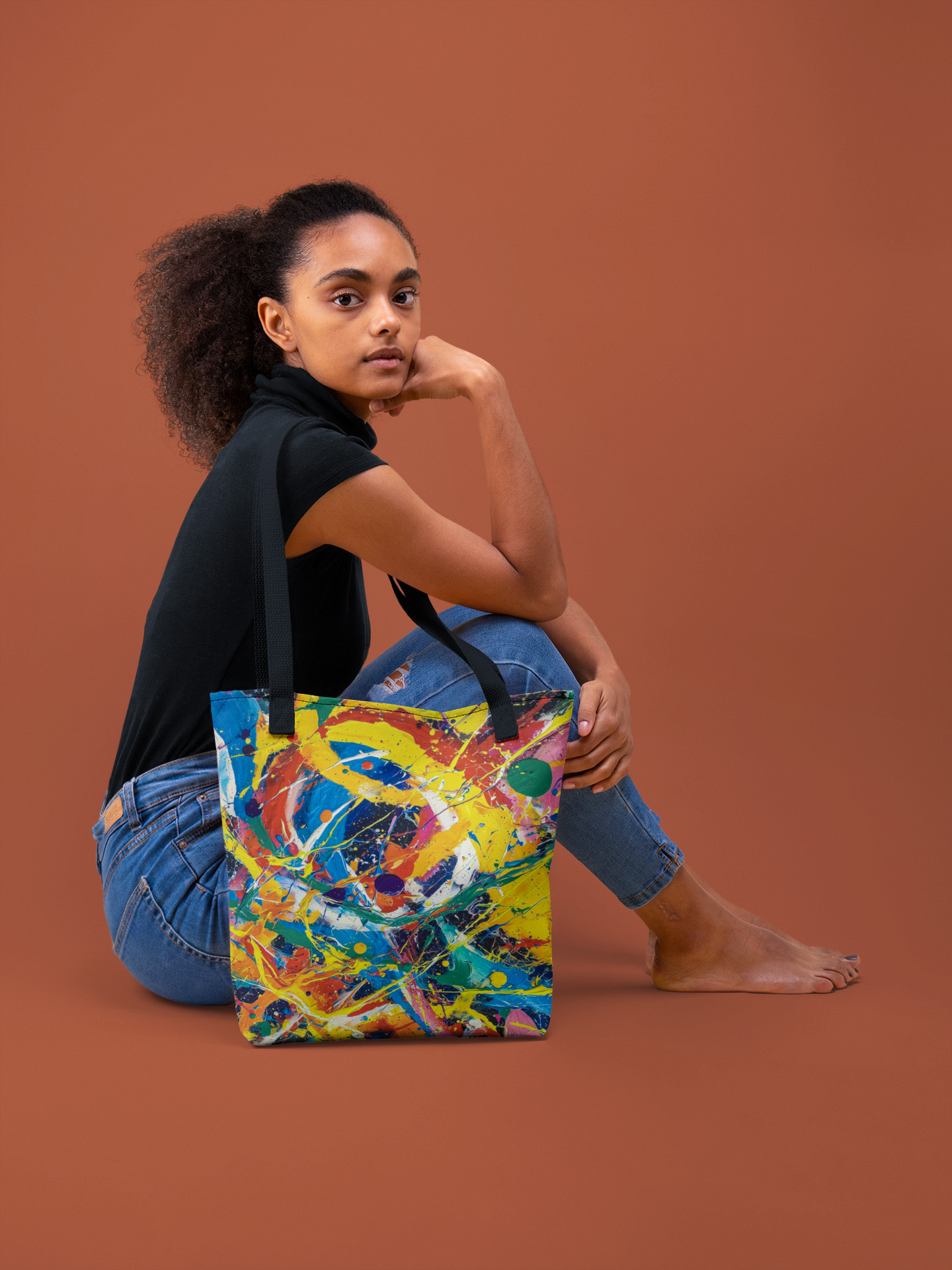 Oil Paint Splatter Colorful Abstract Tote Bag, Art Tote for Everyday Use, Eco-Friendly Grocery Bag, Unique Gift for Art Lovers product thumbnail image