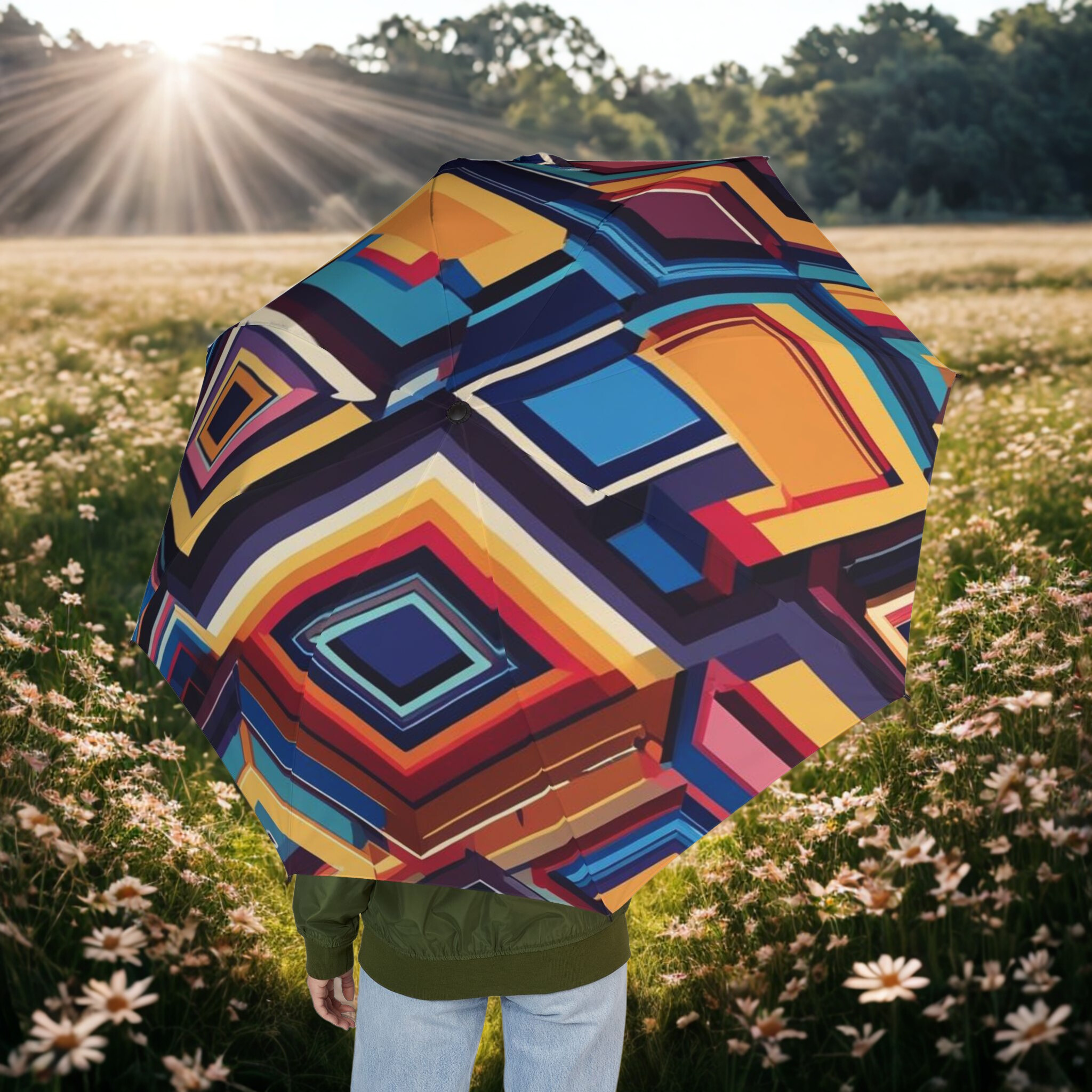 Colorful Geometric Foldable Umbrella Stylish Rain Gear