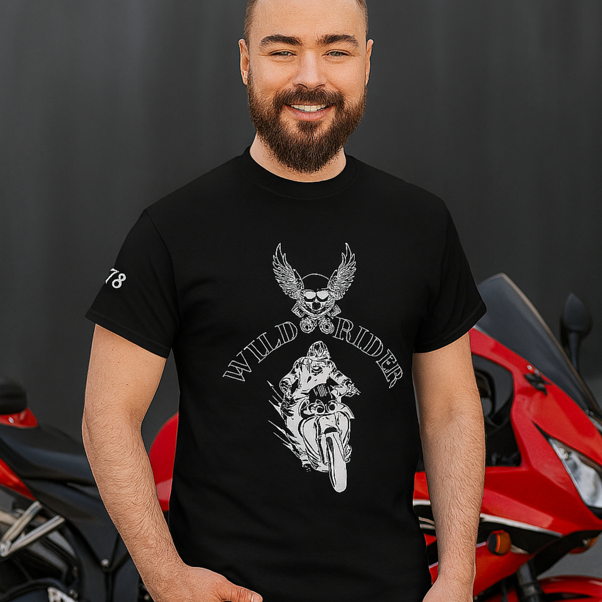 Wild Rider Biker Skull Graphic Tee | Motorcycle Riding Unisex T Shirt | Heavy Cotton Tee for Bikers | Bold Skull &amp; Bike Design | Gift for Him or Her