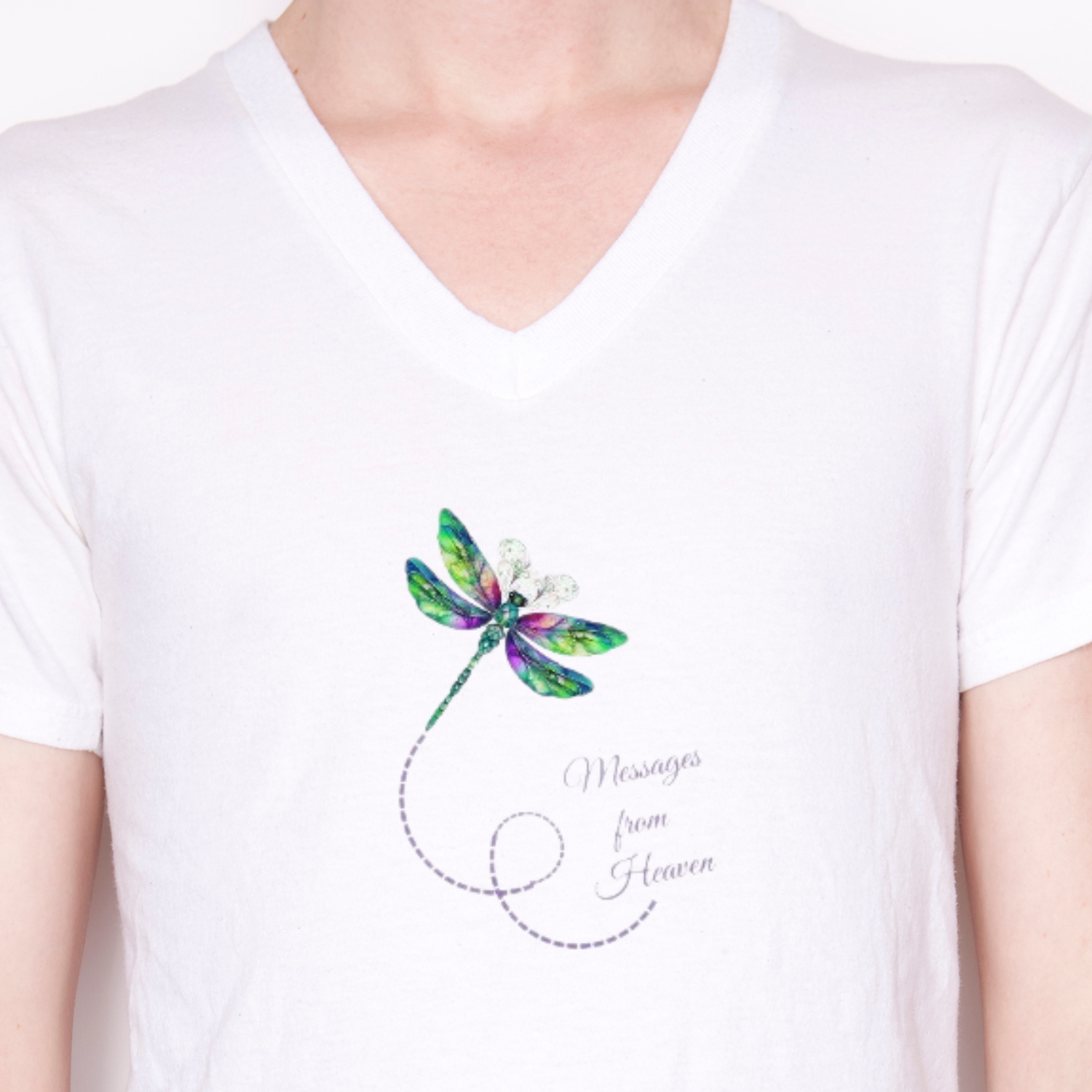 Messages from Heaven Dragonfly V-Neck – Inspirational Summer Tee for Nature Lovers | CarmaQuanTarot product thumbnail image