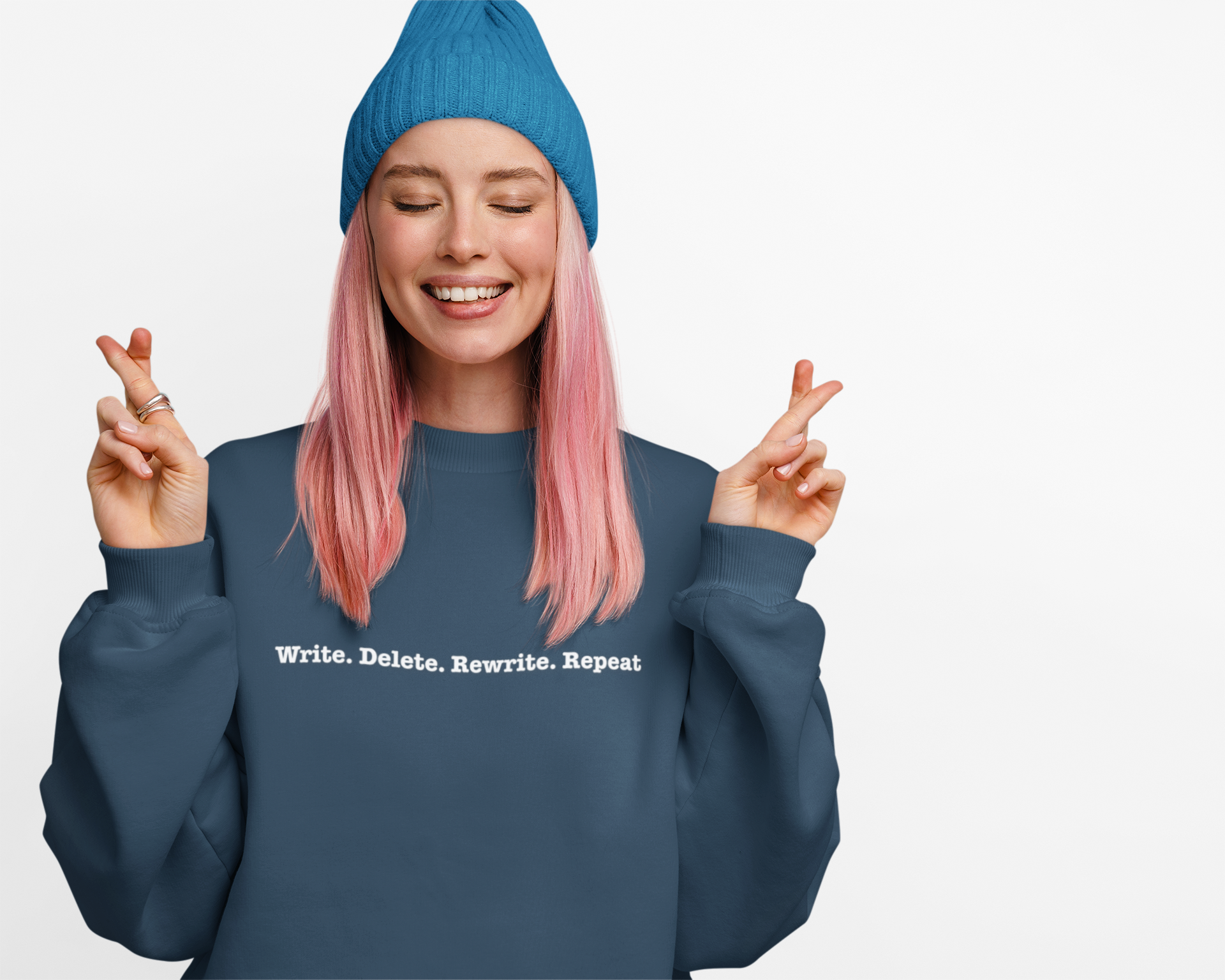 Writers' Sweatshirt: Write. Delete. Rewrite. Repeat. | Unisex Garment-Dyed | Cozy Gift for Authors, Creative Minds, Birthdays, Holidays