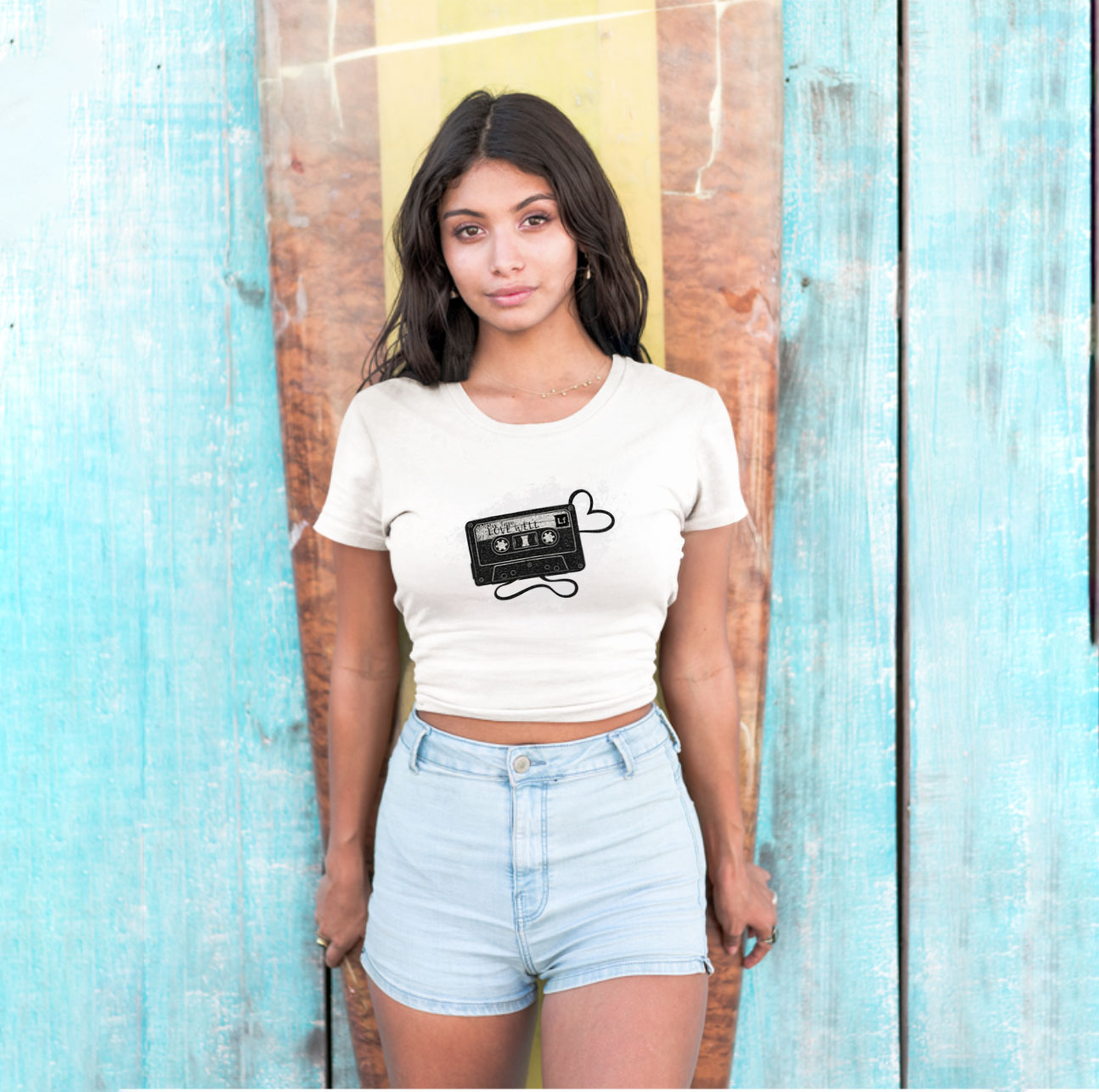 Women's Love Factor Mix Tape Heart Tee product thumbnail image Women's Love Factor Mix Tape Heart Tee product thumbnail image