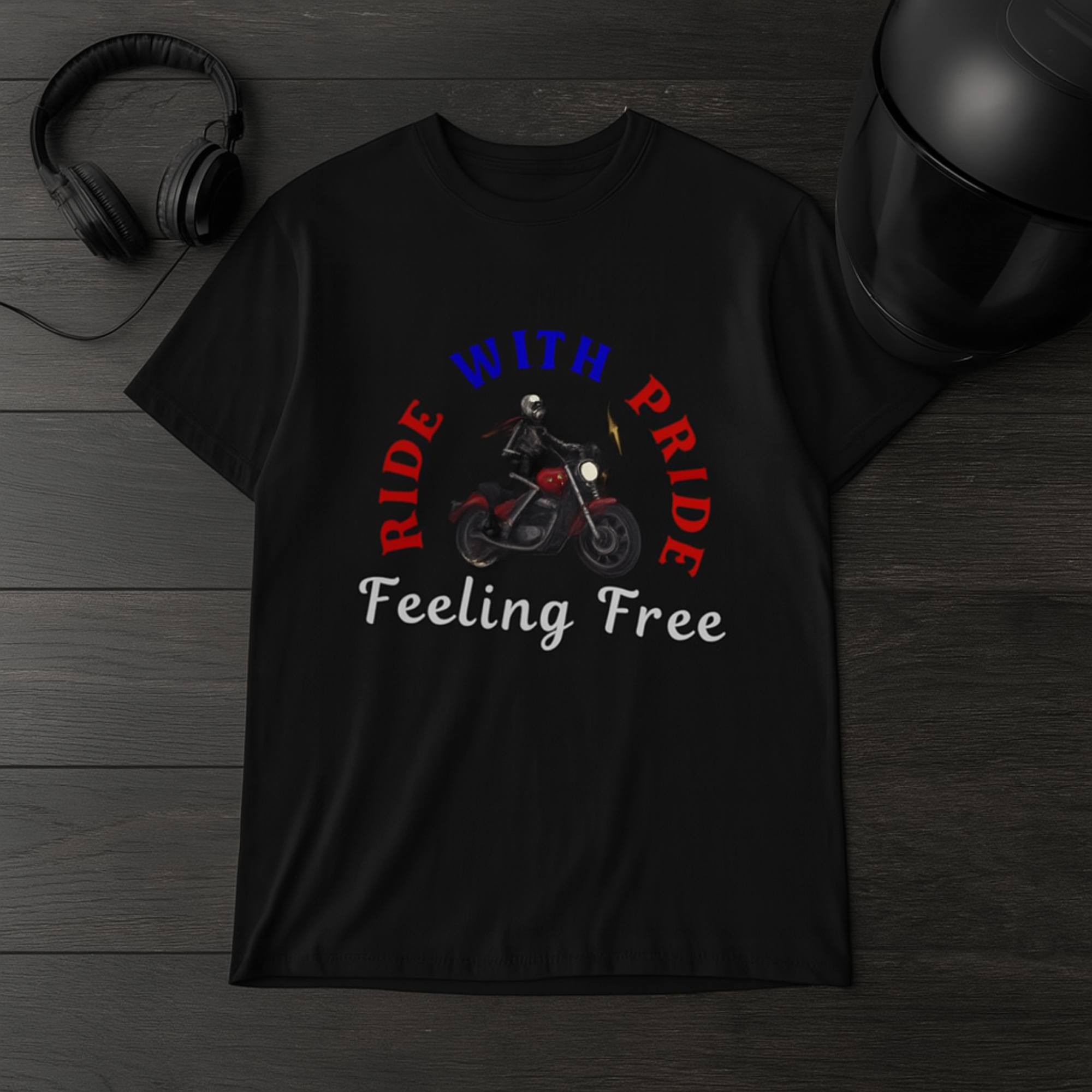 Ride With Pride Motorcycle T Shirt | Biker Graphic Tee | Unisex Heavy Cotton Shirt | Red White Blue USA Colors | Freedom Feeling Tee | Gift for Bikers product thumbnail image Ride With Pride Motorcycle T Shirt | Biker Graphic Tee | Unisex Heavy Cotton Shirt | Red White Blue USA Colors | Freedom Feeling Tee | Gift for Bikers product thumbnail image