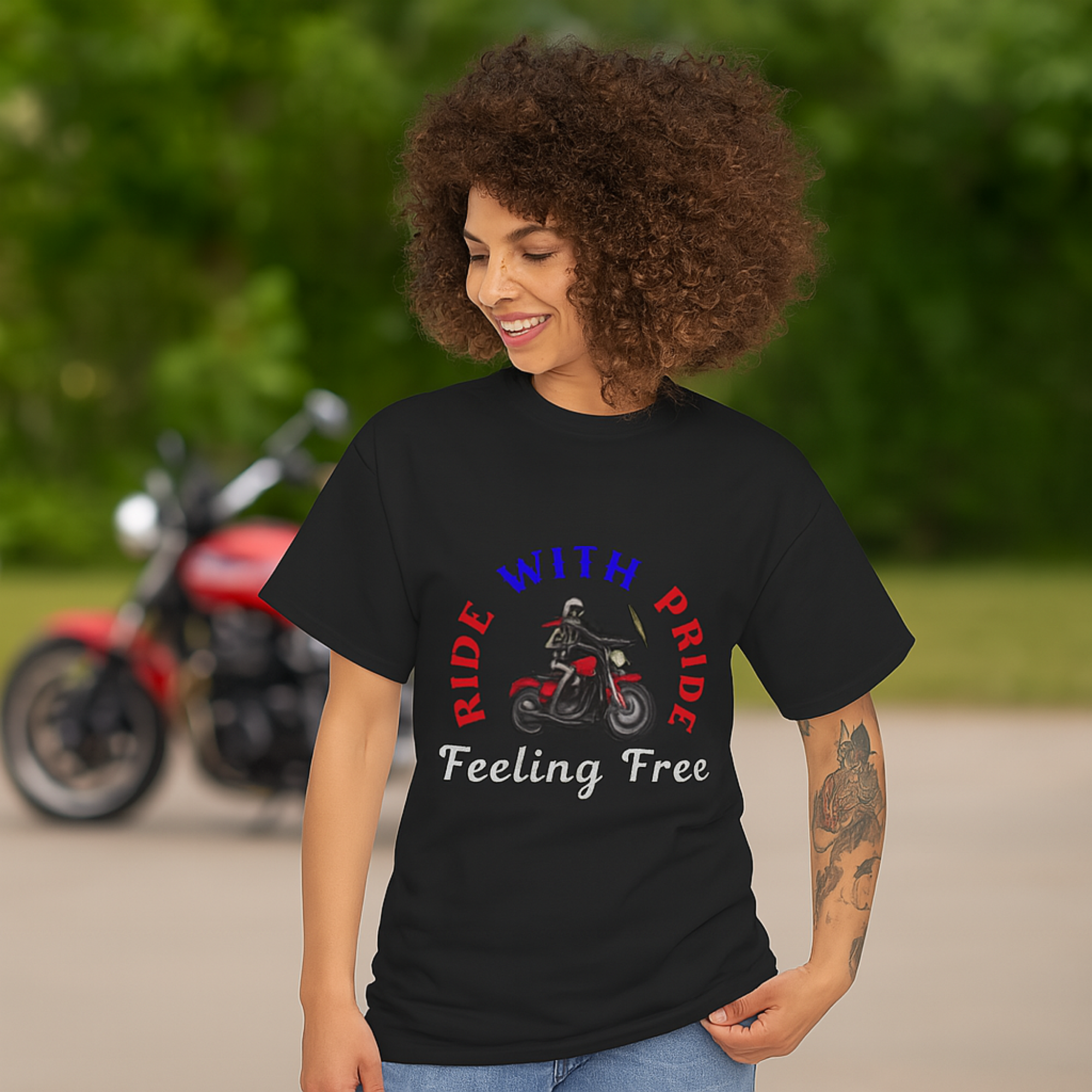 Ride With Pride Motorcycle T Shirt | Biker Graphic Tee | Unisex Heavy Cotton Shirt | Red White Blue USA Colors | Freedom Feeling Tee | Gift for Bikers product thumbnail image Ride With Pride Motorcycle T Shirt | Biker Graphic Tee | Unisex Heavy Cotton Shirt | Red White Blue USA Colors | Freedom Feeling Tee | Gift for Bikers product thumbnail image