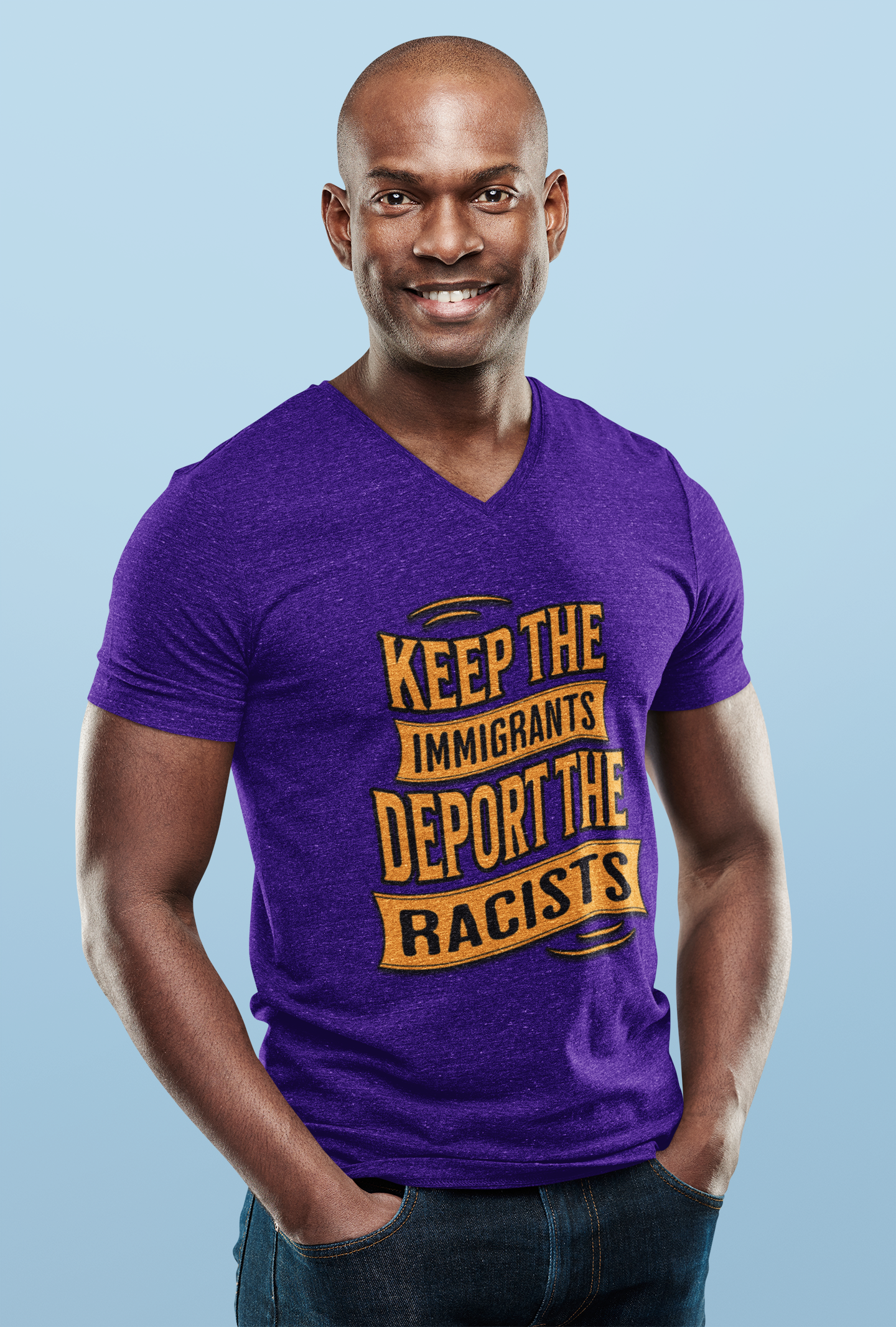 Unisex V-Neck Tee - Keep the Immigrants, Deport the Racists, Social Activism Shirt, Protests, Political Apparel, Statement Tee, Casual Wear product thumbnail image