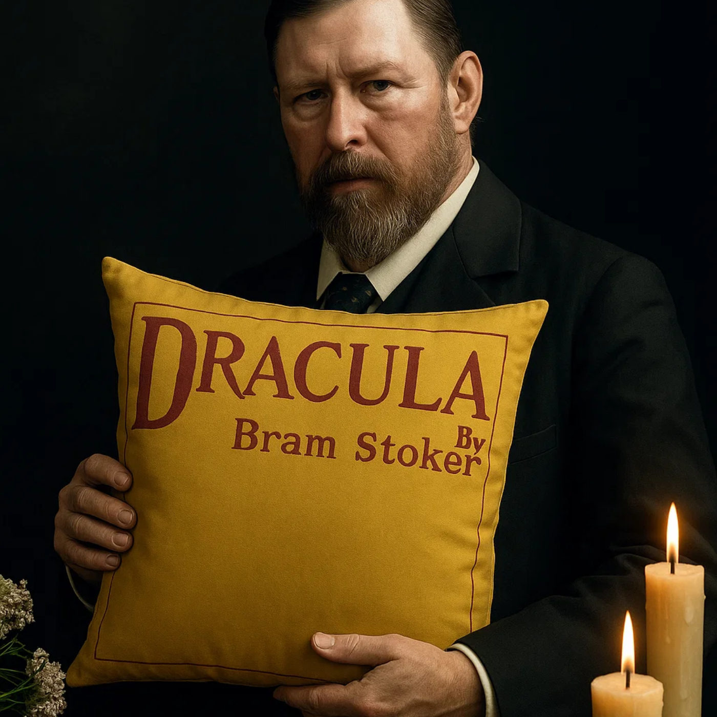 Dracula 1897 Faux Suede Pillow / First Edition Yellow/Red Design + Augmented Reality product thumbnail image Dracula 1897 Faux Suede Pillow / First Edition Yellow/Red Design + Augmented Reality product thumbnail image