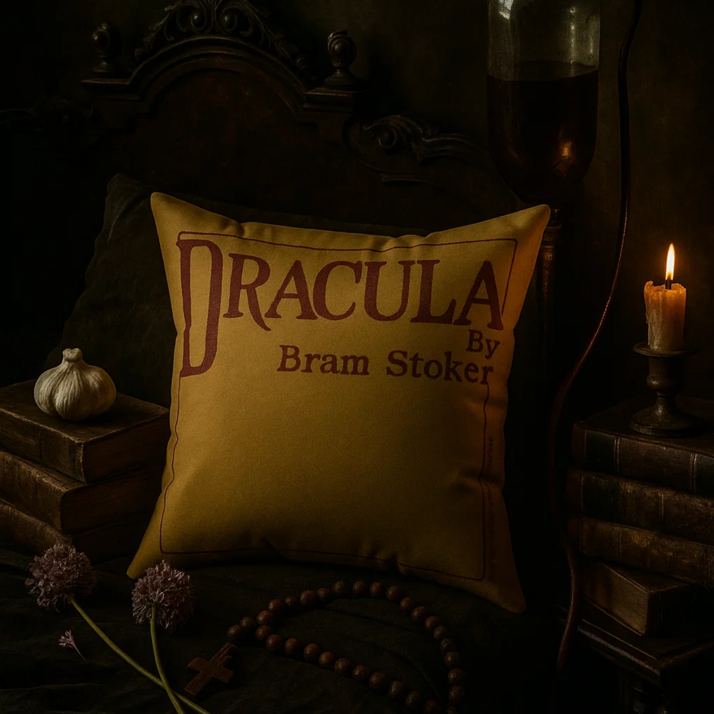 Dracula 1897 Faux Suede Pillow / First Edition Yellow/Red Design + Augmented Reality product thumbnail image Dracula 1897 Faux Suede Pillow / First Edition Yellow/Red Design + Augmented Reality product thumbnail image