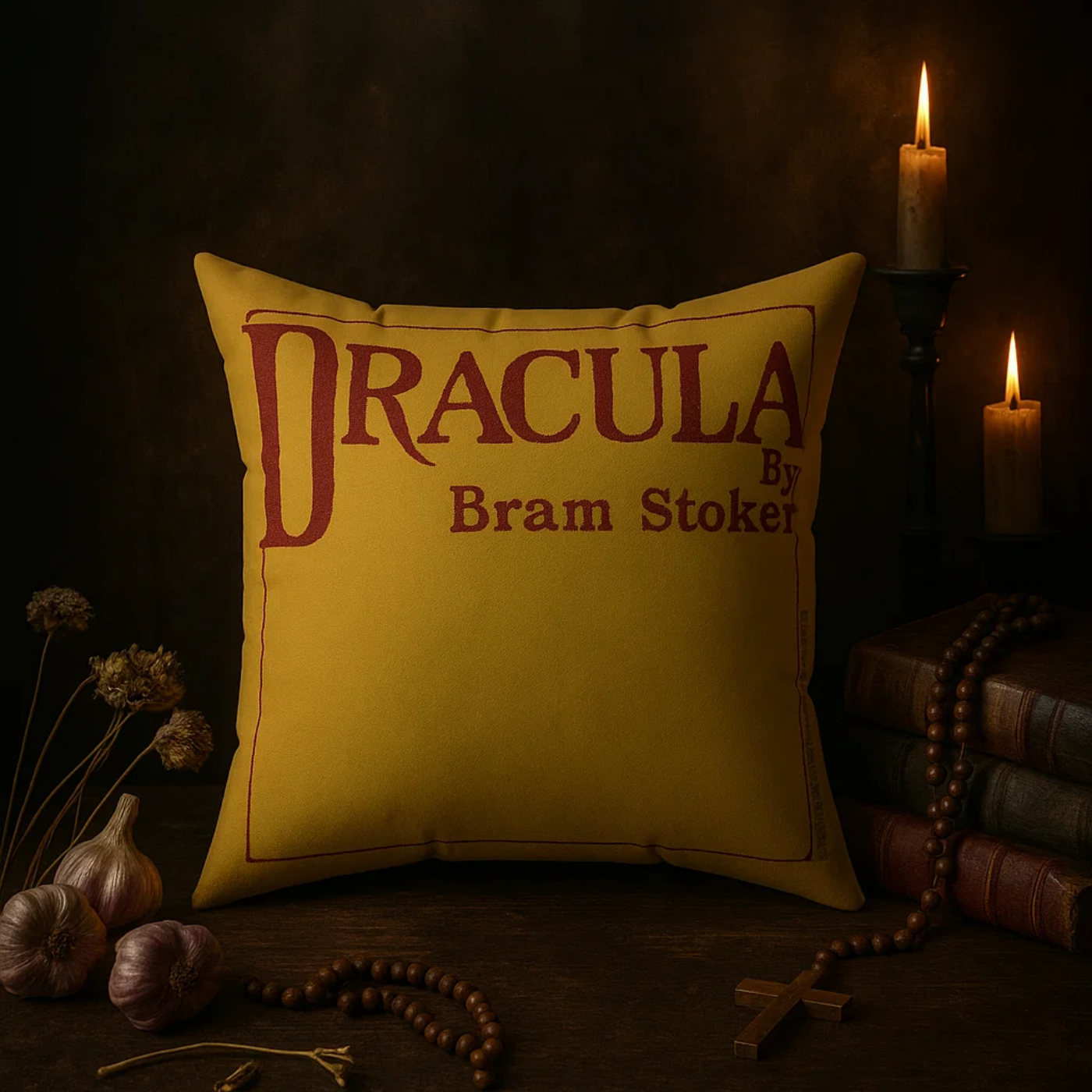 Dracula 1897 Faux Suede Pillow / First Edition Yellow/Red Design + Augmented Reality Dracula 1897 Faux Suede Pillow / First Edition Yellow/Red Design + Augmented Reality