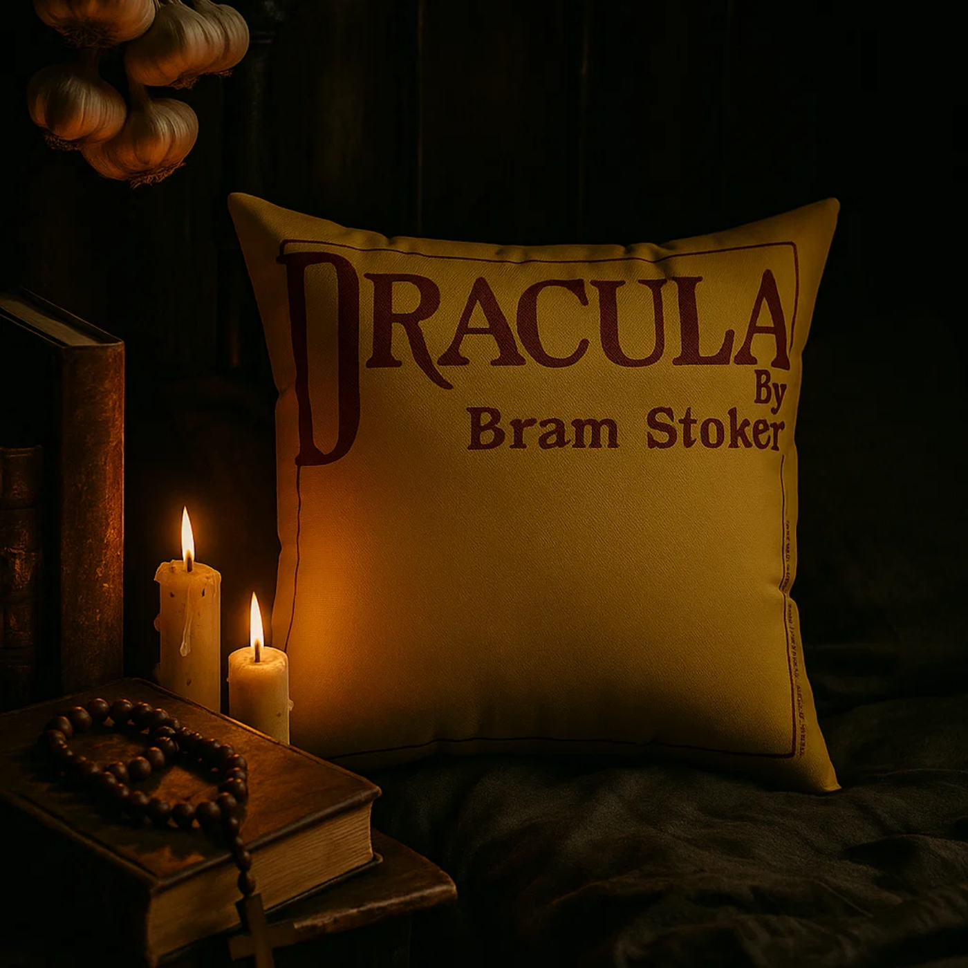 Dracula 1897 Faux Suede Pillow / First Edition Yellow/Red Design + Augmented Reality product thumbnail image Dracula 1897 Faux Suede Pillow / First Edition Yellow/Red Design + Augmented Reality product thumbnail image