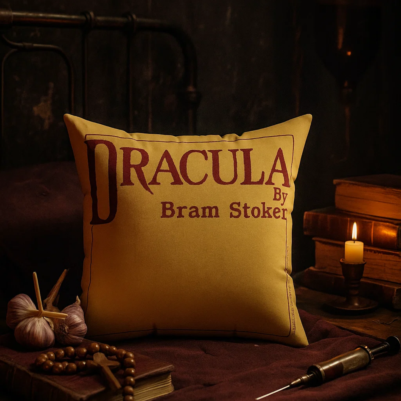 Dracula 1897 Faux Suede Pillow / First Edition Yellow/Red Design + Augmented Reality product thumbnail image Dracula 1897 Faux Suede Pillow / First Edition Yellow/Red Design + Augmented Reality product thumbnail image