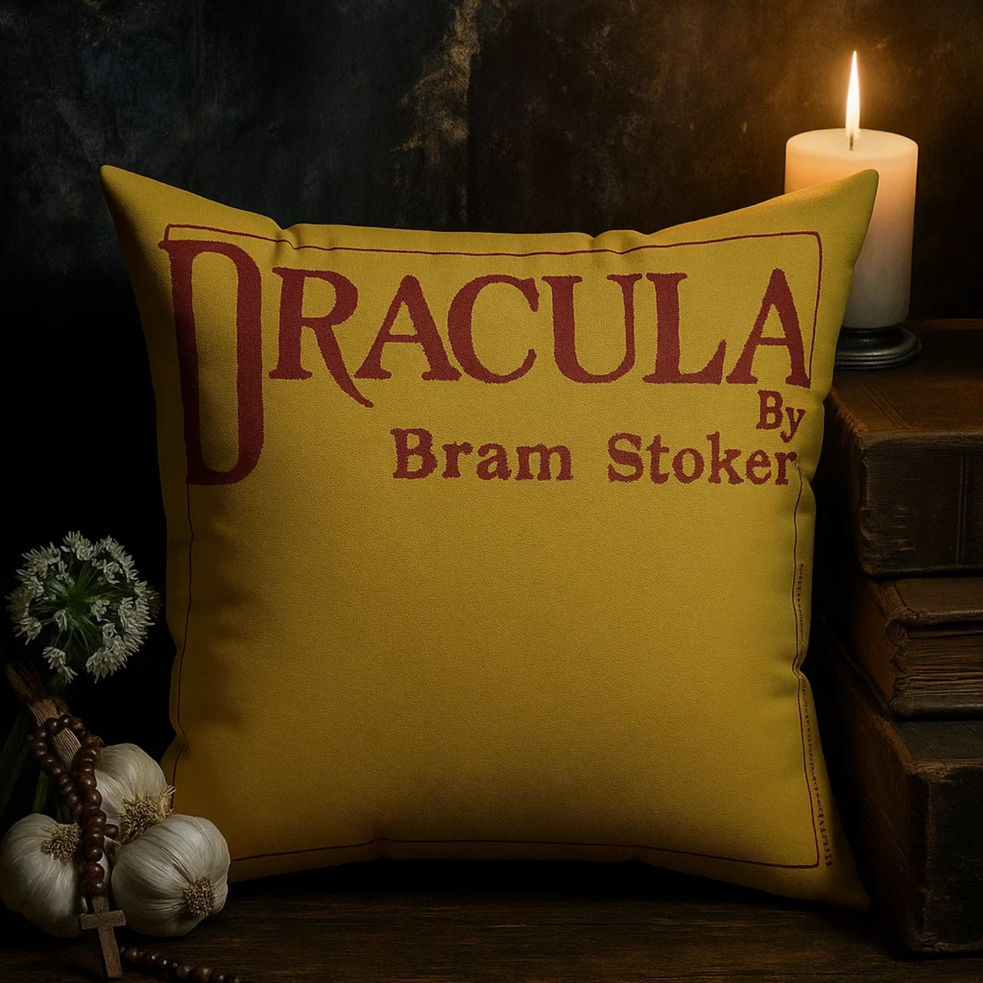 Dracula 1897 Faux Suede Pillow / First Edition Yellow/Red Design + Augmented Reality product thumbnail image Dracula 1897 Faux Suede Pillow / First Edition Yellow/Red Design + Augmented Reality product thumbnail image