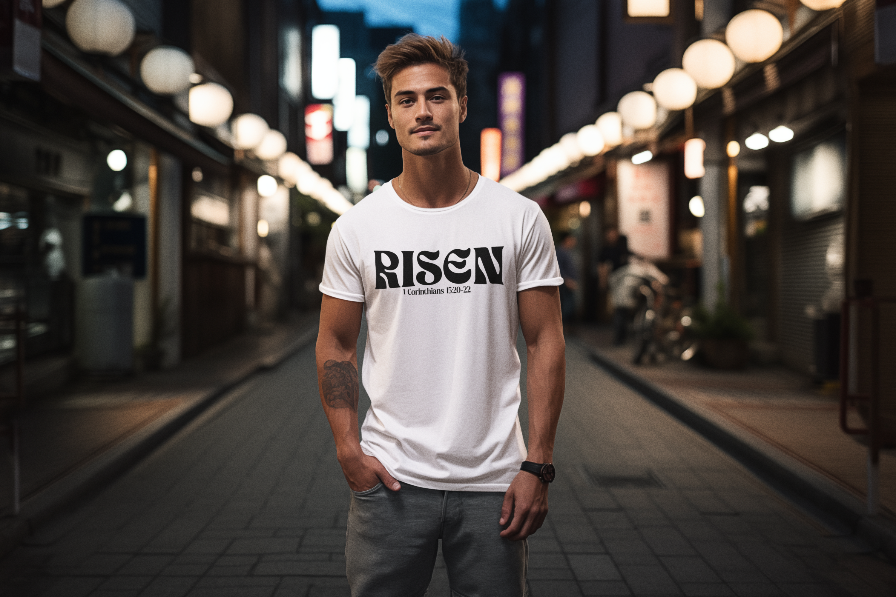 Risen Graphic Tee, Inspirational Short Sleeve Shirt, Motivational Unisex Top, Casual Everyday Wear, Gift for Faith and Positivity product thumbnail image Risen Graphic Tee, Inspirational Short Sleeve Shirt, Motivational Unisex Top, Casual Everyday Wear, Gift for Faith and Positivity product thumbnail image