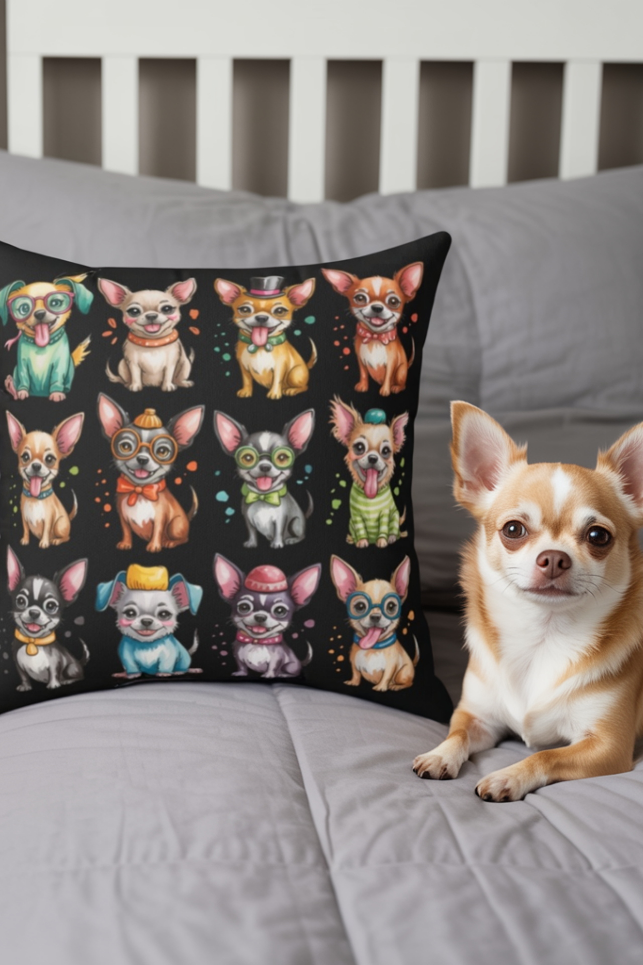 Chihuahuas Wearing Eyeglasses Dog Bunch  - Polyester Square Throw Pillow product thumbnail image