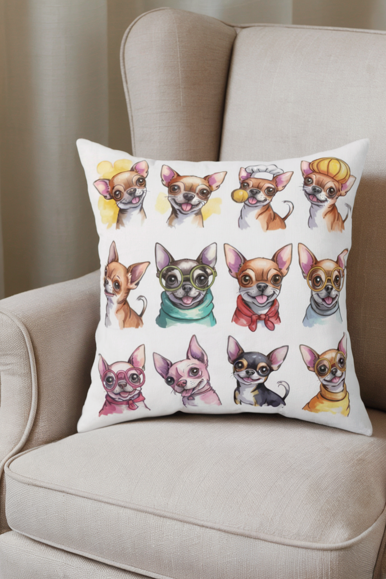 Chihuahua Dog Bunch (watercolor)  - Polyester Square Throw Pillow product thumbnail image