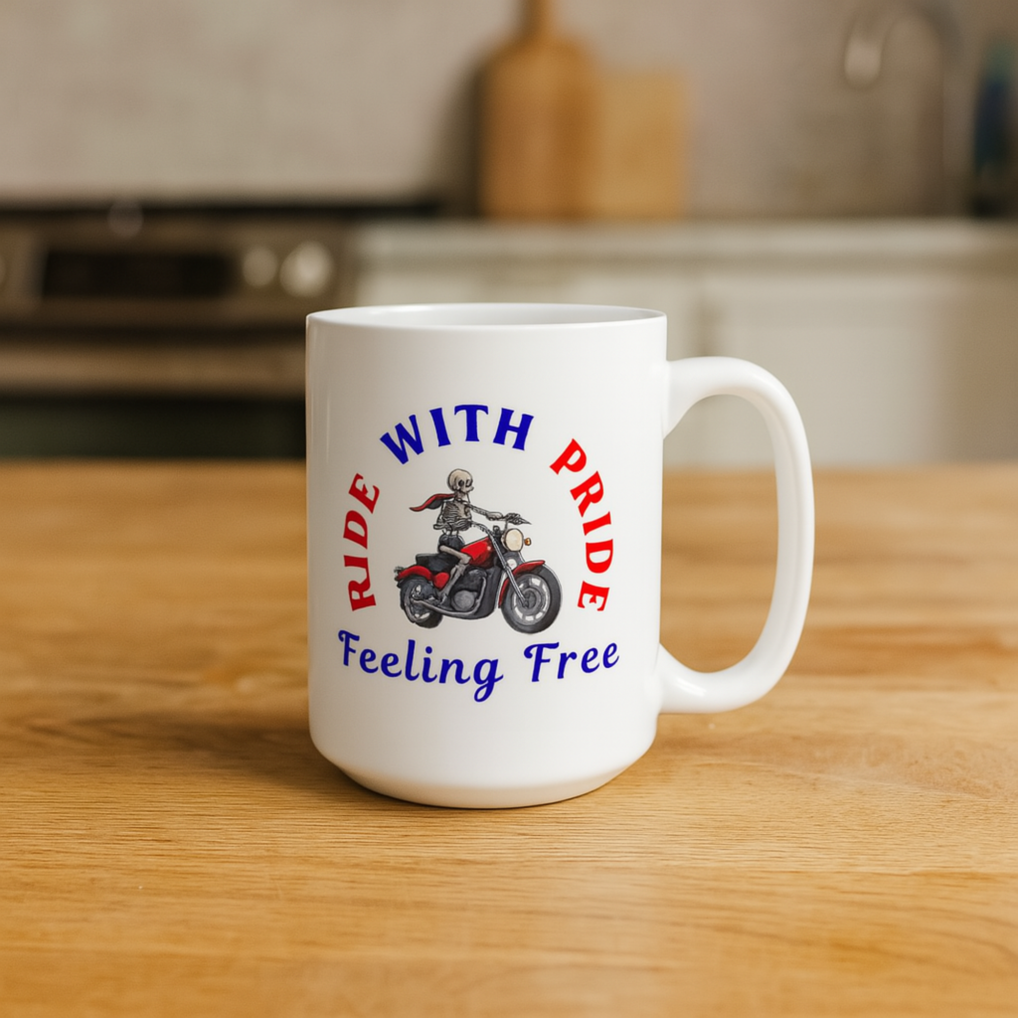 Ride with Pride Skeleton Biker Mug Feeling Free Motorcycle Coffee Cup | Red Blue Patriotic Skull Rider Ceramic Mug | 11oz and 15oz Gift for Bikers product thumbnail image Ride with Pride Skeleton Biker Mug Feeling Free Motorcycle Coffee Cup | Red Blue Patriotic Skull Rider Ceramic Mug | 11oz and 15oz Gift for Bikers product thumbnail image