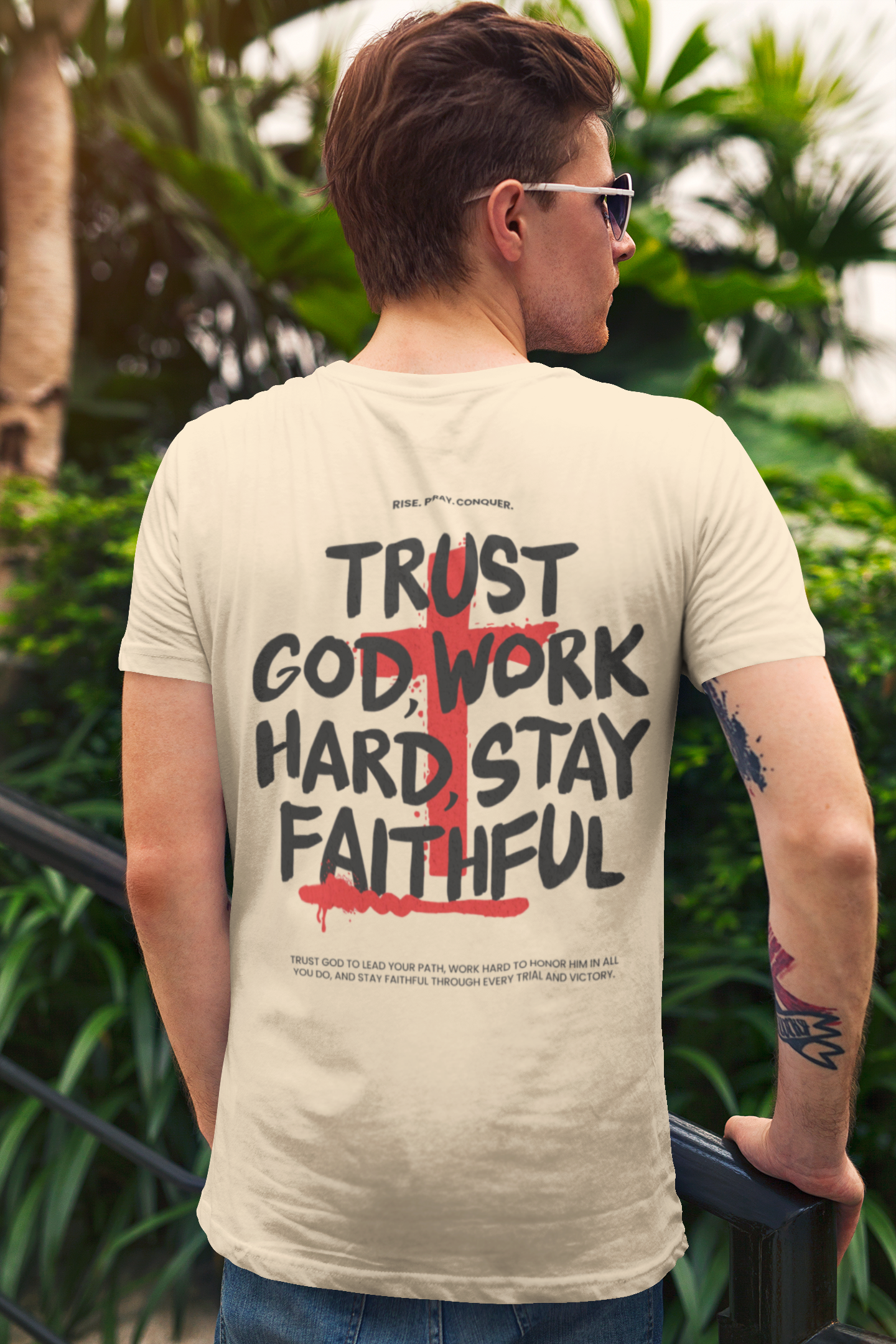 Rise, Pray, Conquer Inspirational Unisex Tee - Rise Pray Conquer, Faith-Based Shirt, Motivational T-Shirt, Christian Apparel, Gift for Believers product thumbnail image Rise, Pray, Conquer Inspirational Unisex Tee - Rise Pray Conquer, Faith-Based Shirt, Motivational T-Shirt, Christian Apparel, Gift for Believers product thumbnail image