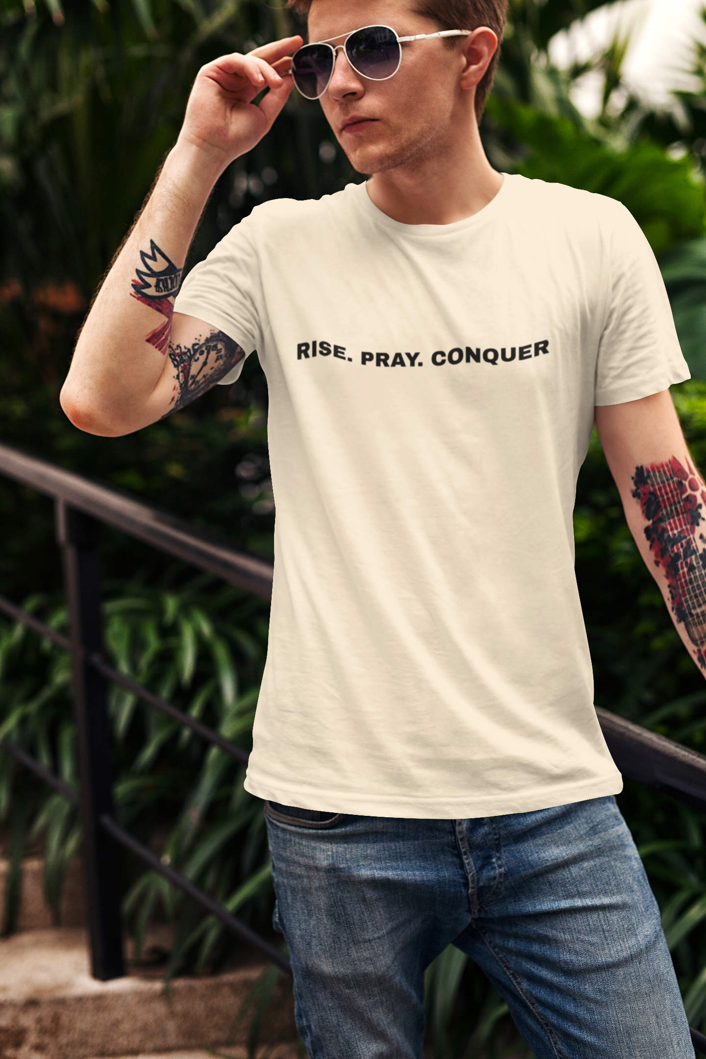 Rise, Pray, Conquer Inspirational Unisex Tee - Rise Pray Conquer, Faith-Based Shirt, Motivational T-Shirt, Christian Apparel, Gift for Believers product thumbnail image Rise, Pray, Conquer Inspirational Unisex Tee - Rise Pray Conquer, Faith-Based Shirt, Motivational T-Shirt, Christian Apparel, Gift for Believers product thumbnail image