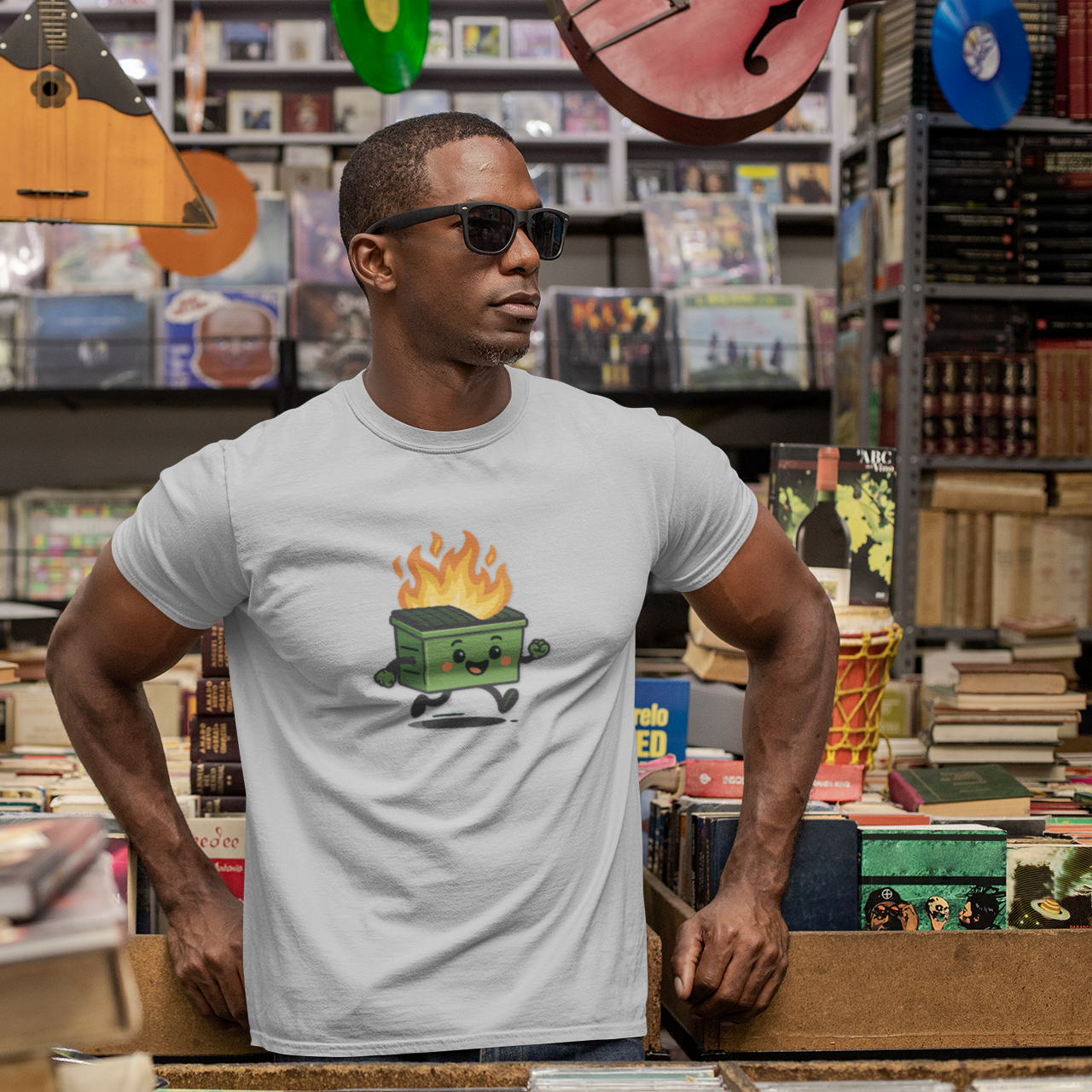 Dumpster Fire Men’s T-Shirt - Funny Cartoon Meme Tee for Embracing Chaos and Surviving Life