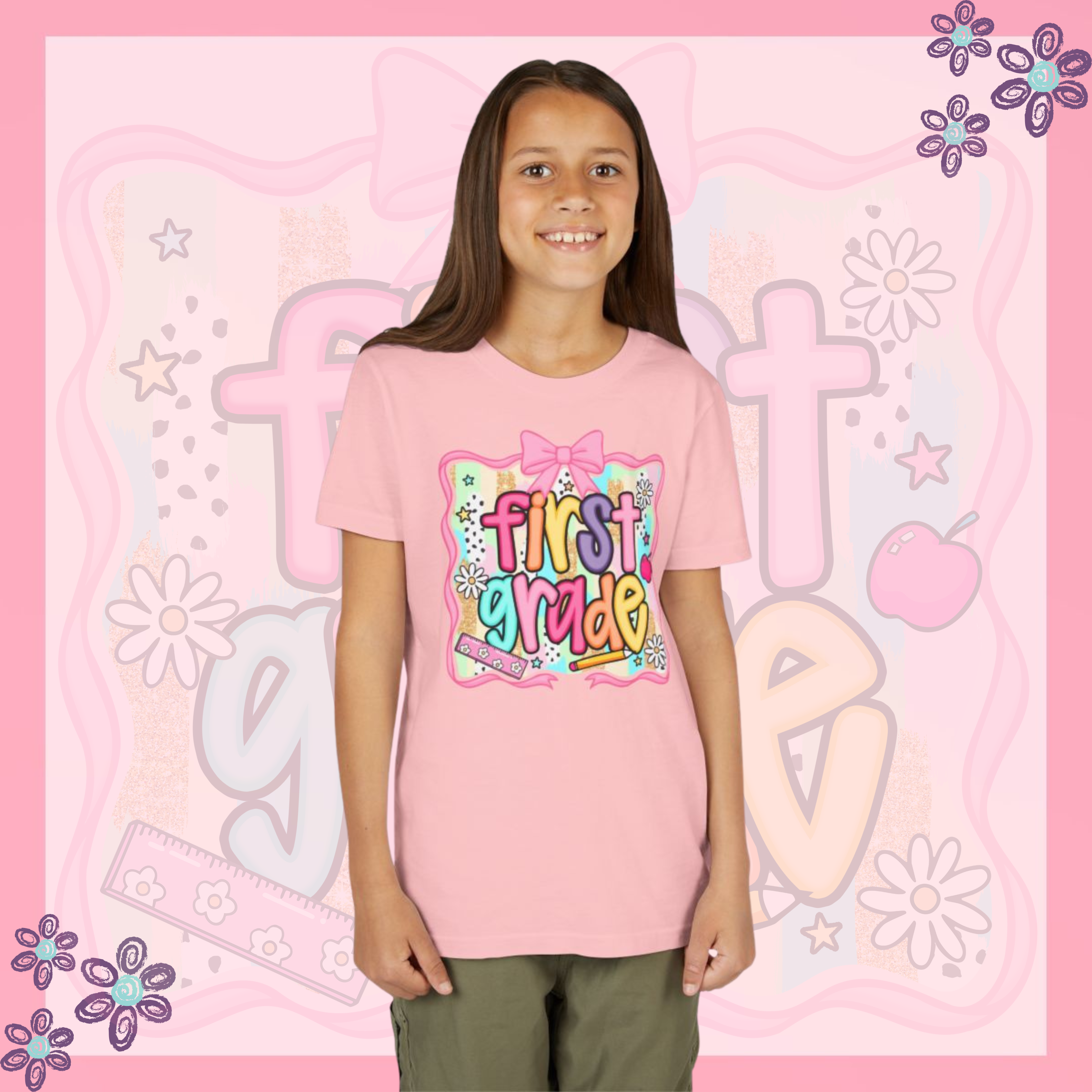Colorful First Grade Youth Tee, Back to School Shirt, Kids' Short Sleeve T-Shirt, Fun Classroom Apparel, Educational Wear product thumbnail image Colorful First Grade Youth Tee, Back to School Shirt, Kids' Short Sleeve T-Shirt, Fun Classroom Apparel, Educational Wear product thumbnail image