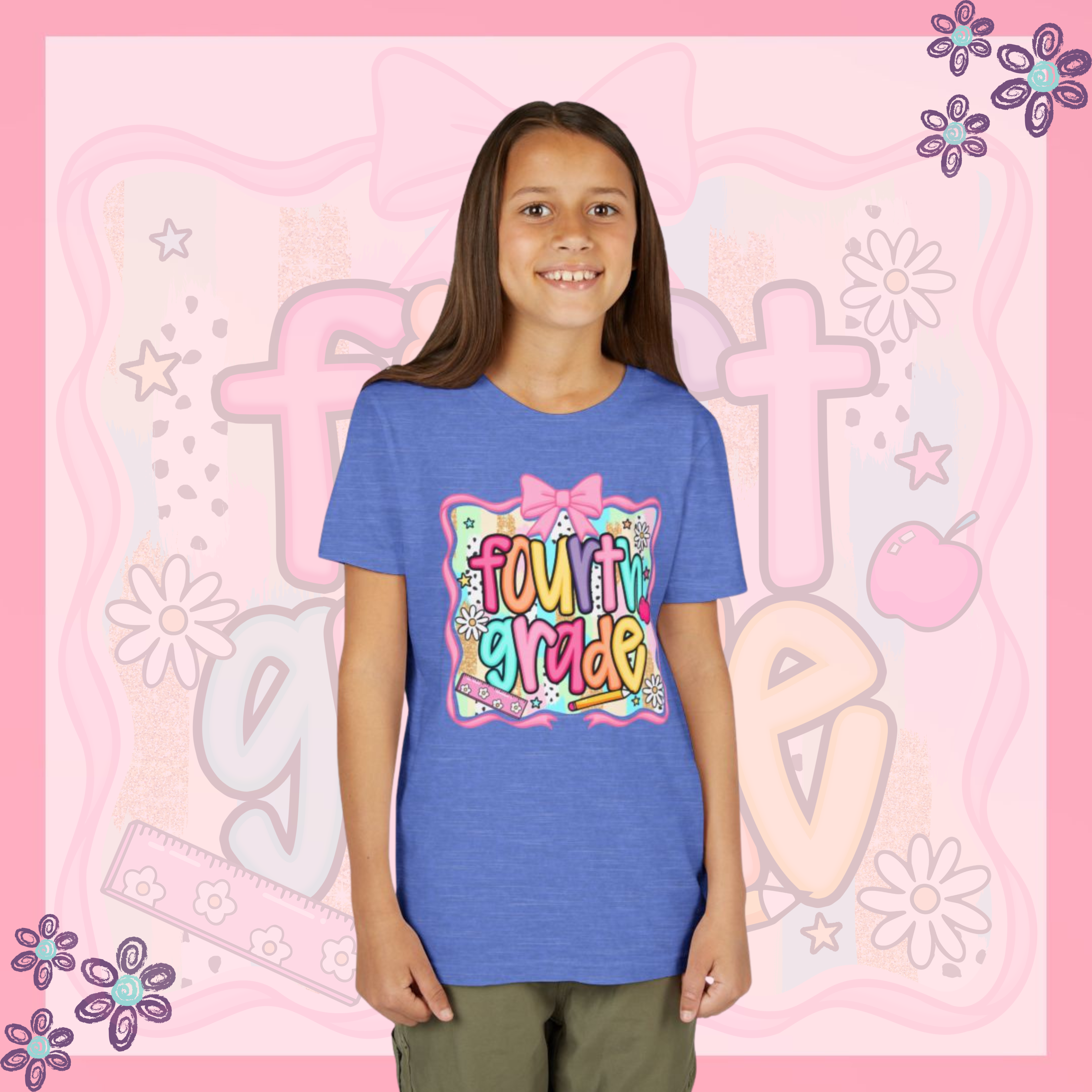 Colorful fourth Grade Youth Tee, Back to School Shirt, Kids' Short Sleeve T-Shirt, Fun Classroom Apparel,  Educational Wear