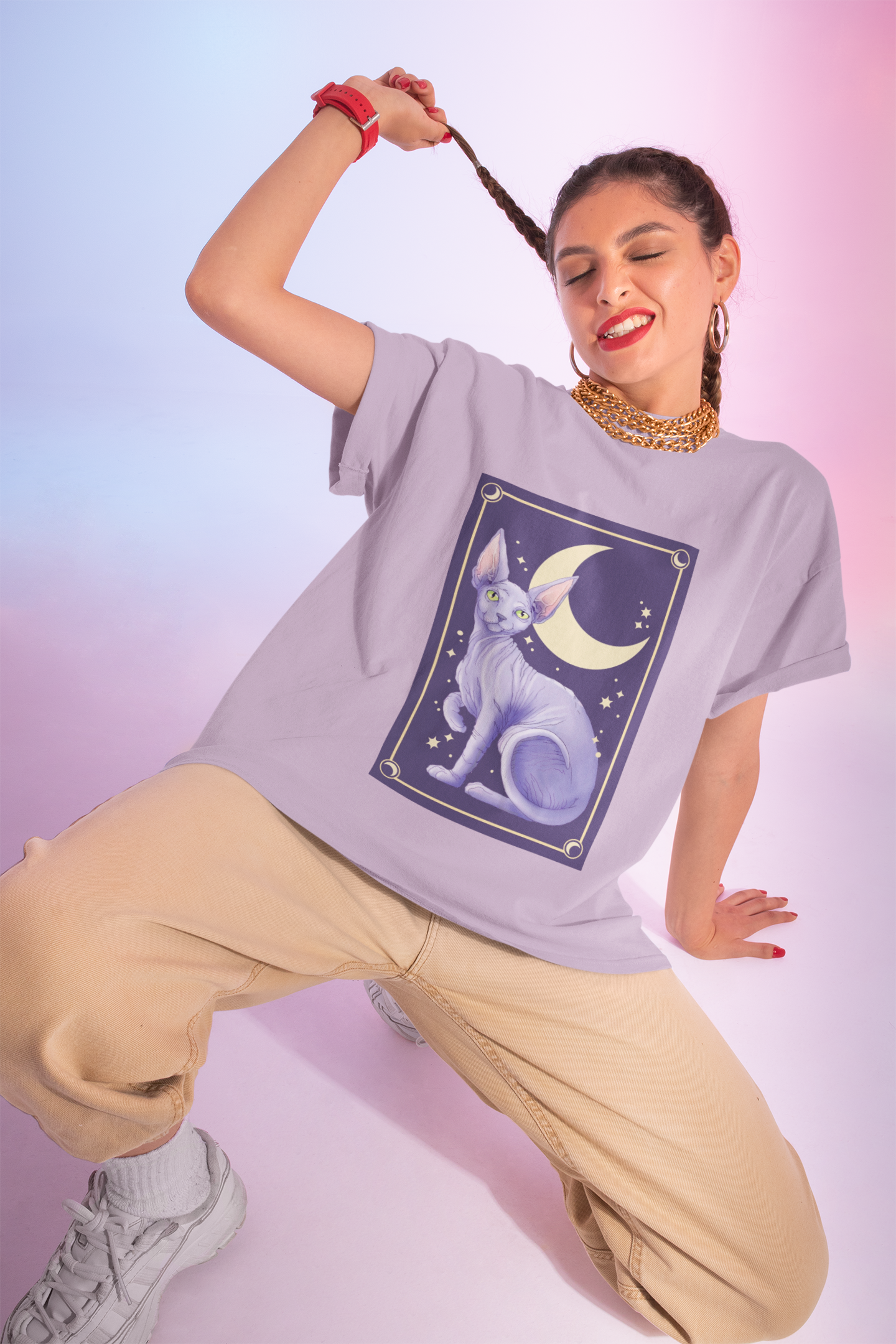 Women's Cat &amp; Moon Boxy Tee