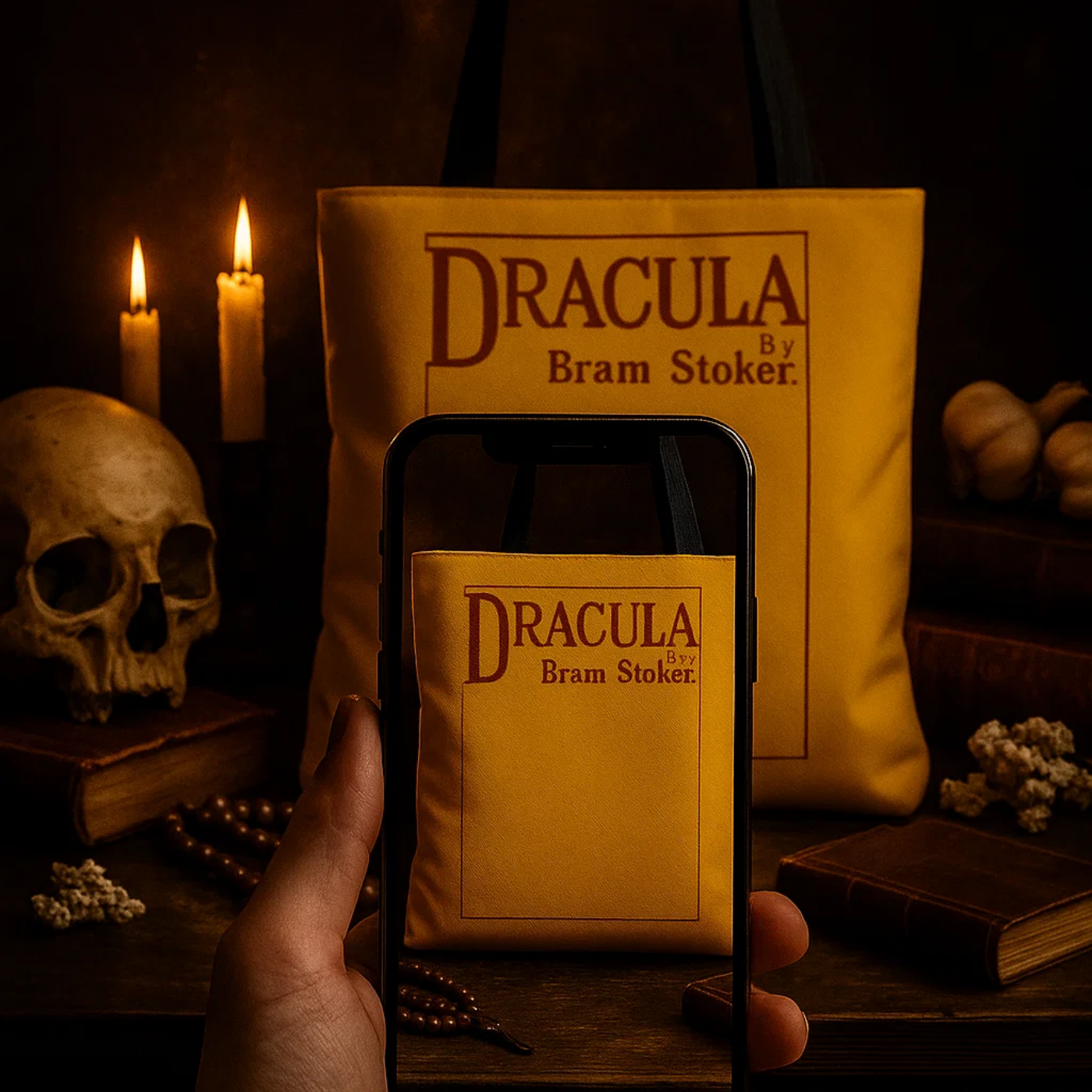 Dracula 1897 Tote Bag / First Edition Yellow Cover + Augmented Reality product thumbnail image Dracula 1897 Tote Bag / First Edition Yellow Cover + Augmented Reality product thumbnail image