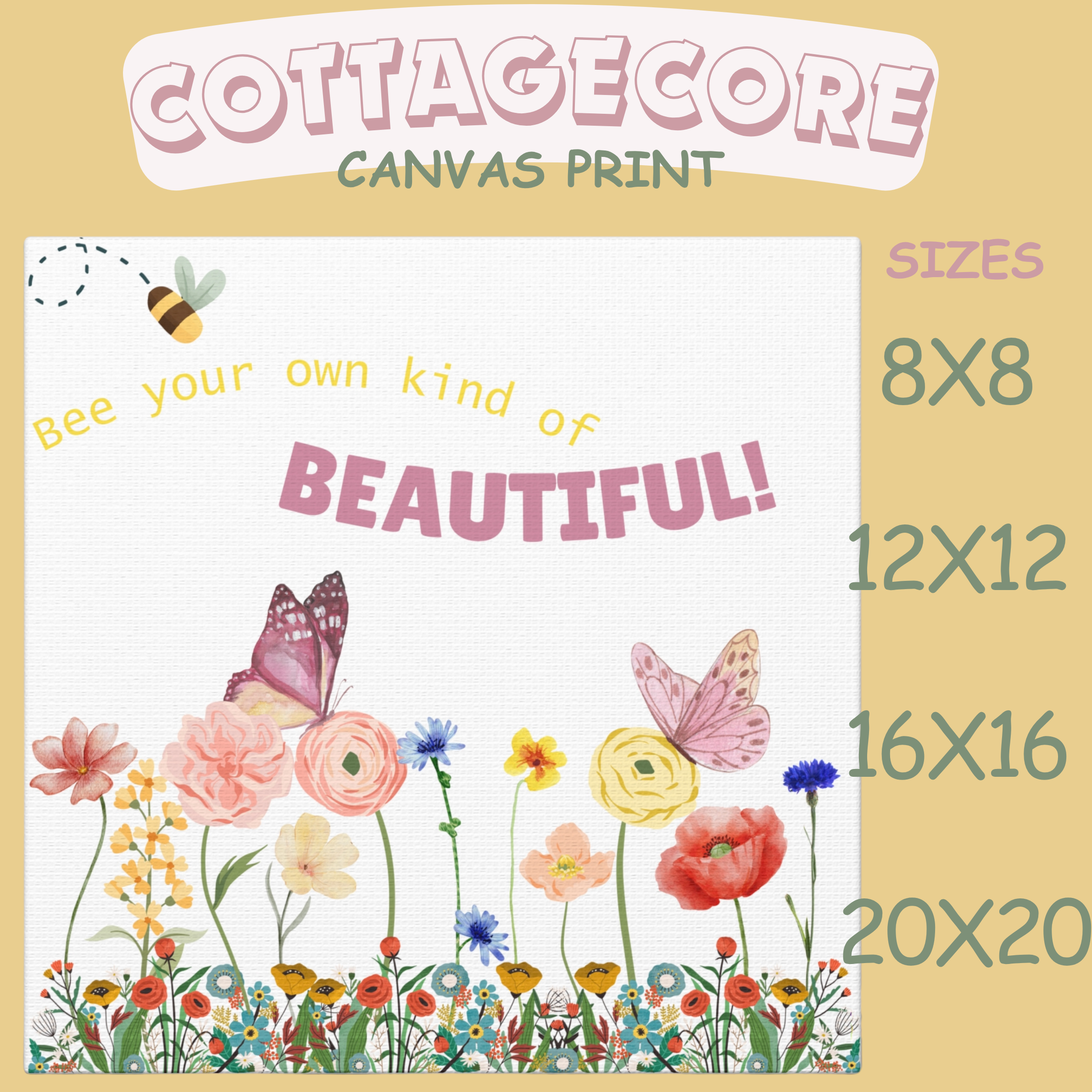 Cottagecore Floral Wall Art | Inspirational Quote Canvas for Dorm Decor | Whimsical Botanical Print, Back to School Gift, Embrace Your Beauty