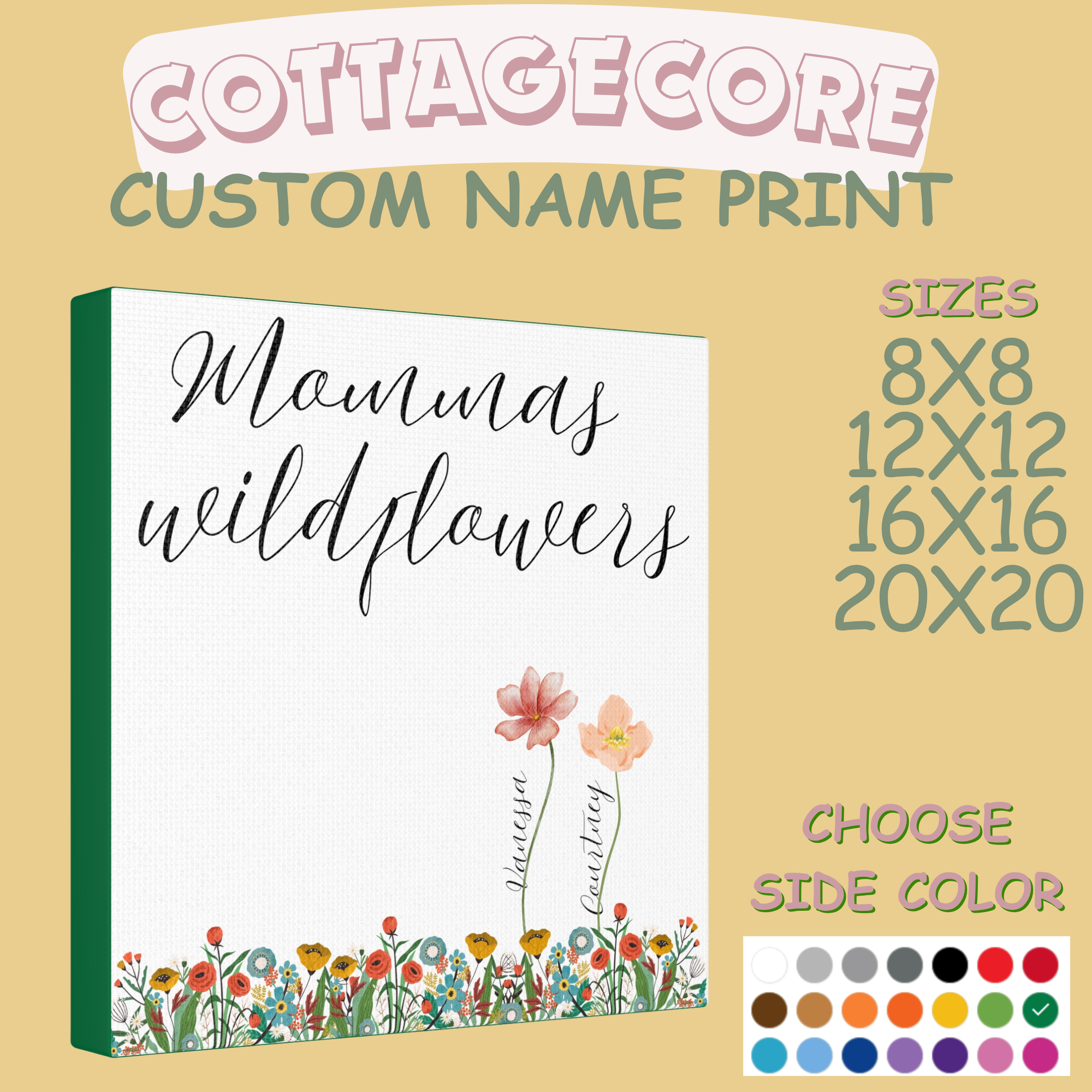 Custom Family Bouquet Canvas | Personalized Grandma's Garden Gift with Grandkids Names | Mom's Wildflowers Art | Cottagecore Mother's Day Gift product thumbnail image