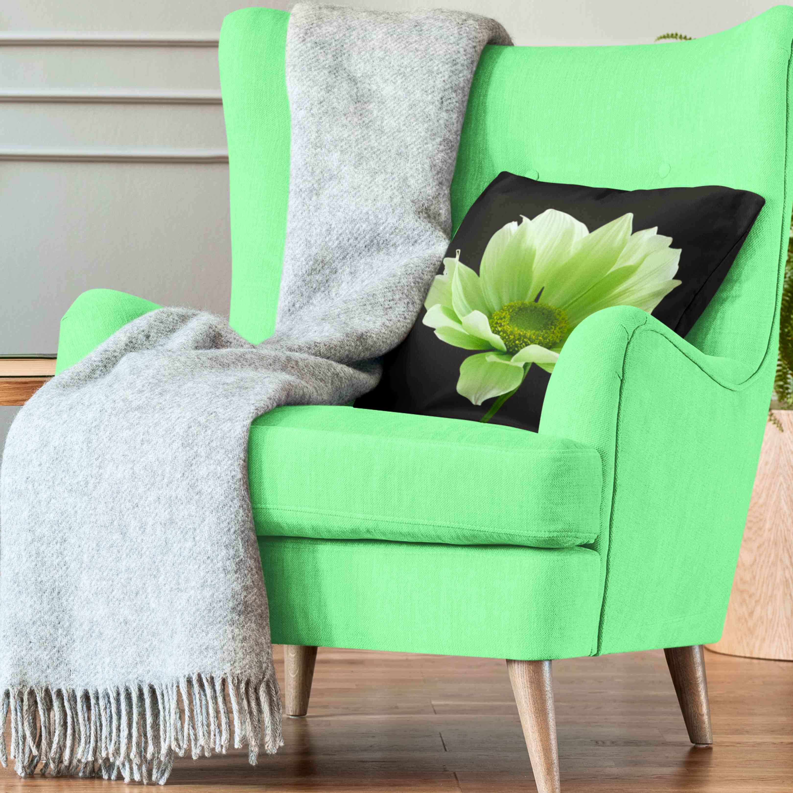 Green Floral Pillow 2-sided - Home Decor, Gift, Spring Decor, Flower Cushion, Living Room Accessory, Bedroom Decoration, Birthday for mom. product thumbnail image