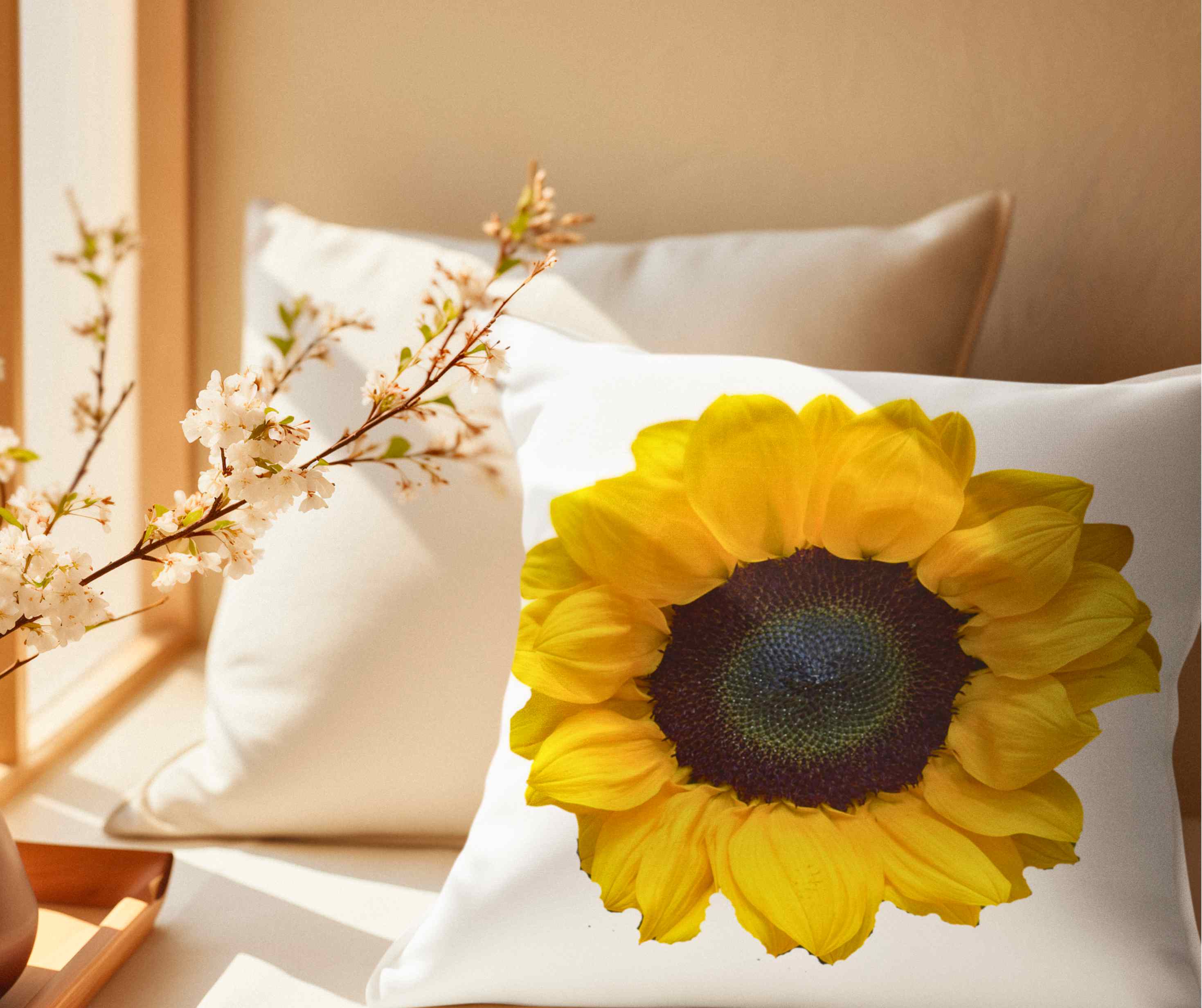 Yellow Sunflower Pillowcase, Floral Home Decor, Spring &amp; Summer Cushion, Gift for Garden Lovers, Relaxing Romantic Bedroom Accent product thumbnail image