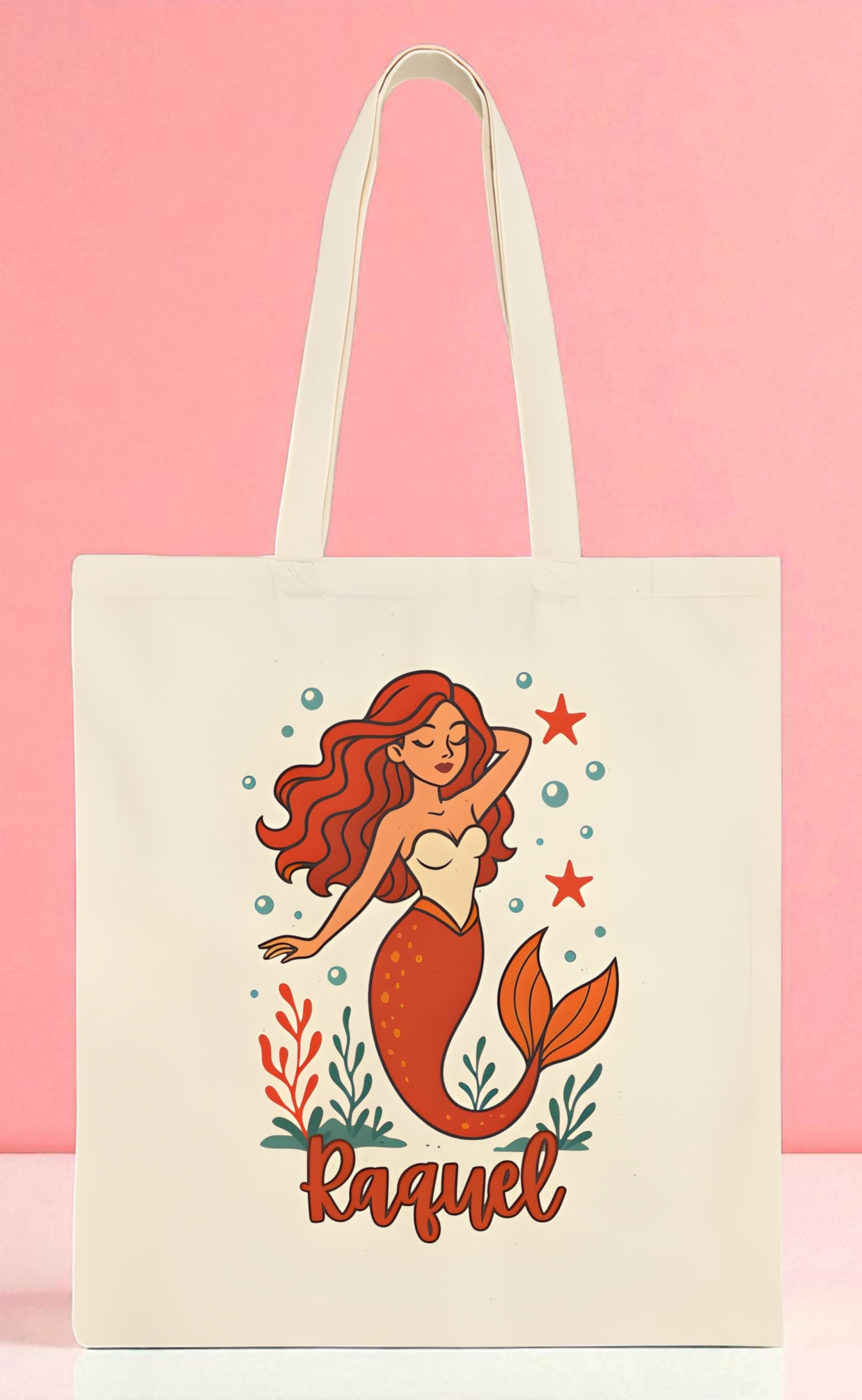 Mermaid Illustrated Cotton Canvas Tote Bag, Eco-Friendly Gift, Beach Day Essentials, Personalized Tote, Summer Vibes, Reusable Shopping Bag