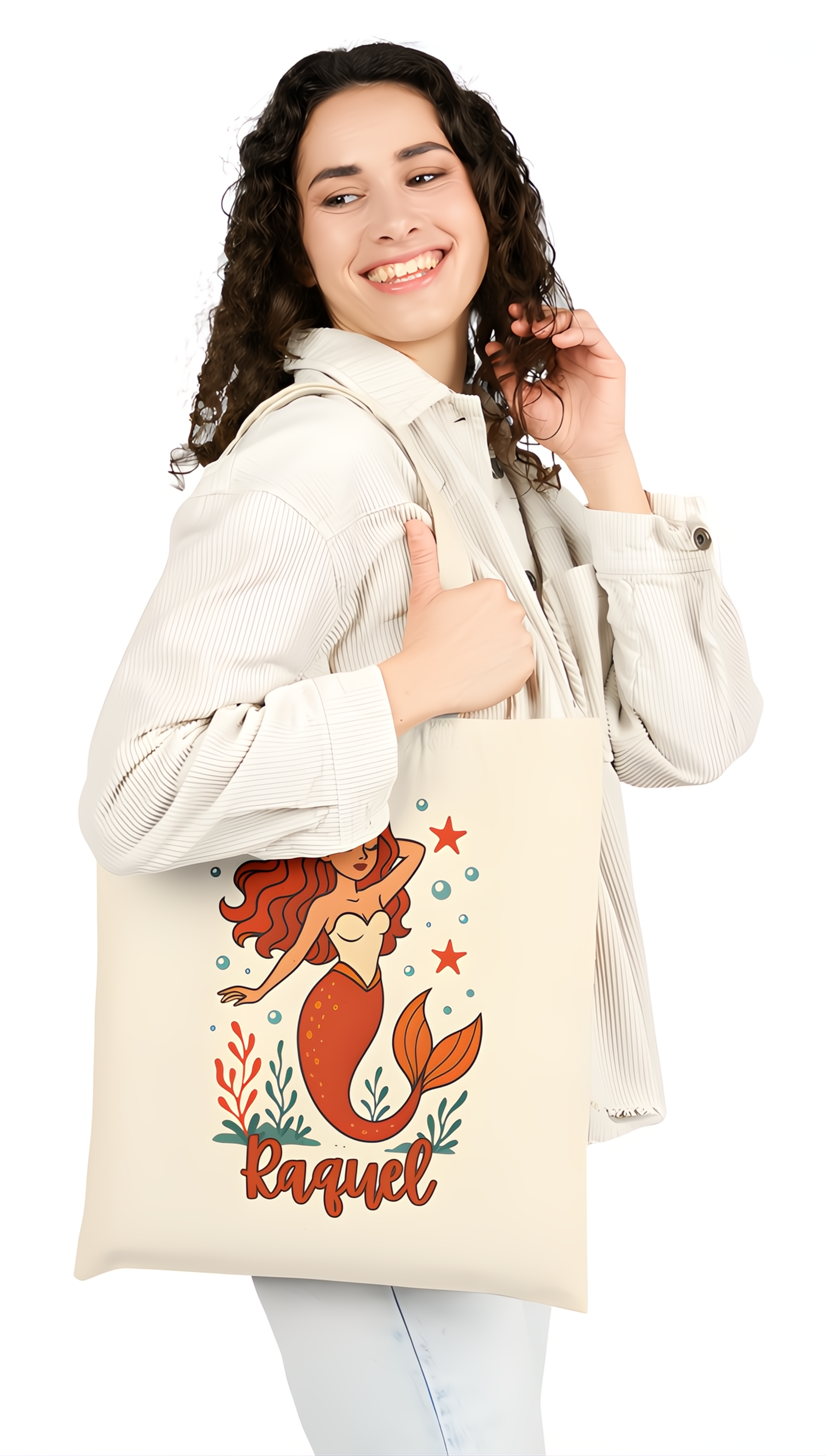 Mermaid Illustrated Cotton Canvas Tote Bag, Eco-Friendly Gift, Beach Day Essentials, Personalized Tote, Summer Vibes, Reusable Shopping Bag product thumbnail image
