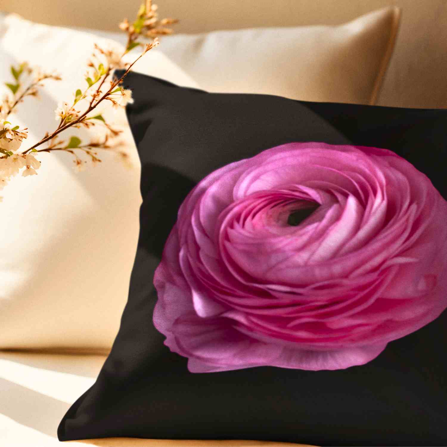 Elegant Amandine Ranunculus Square Pillow for Home Decor, Cozy Living Room Accessory, Gift for Mom, Spring Decor, Soft Cushion product thumbnail image