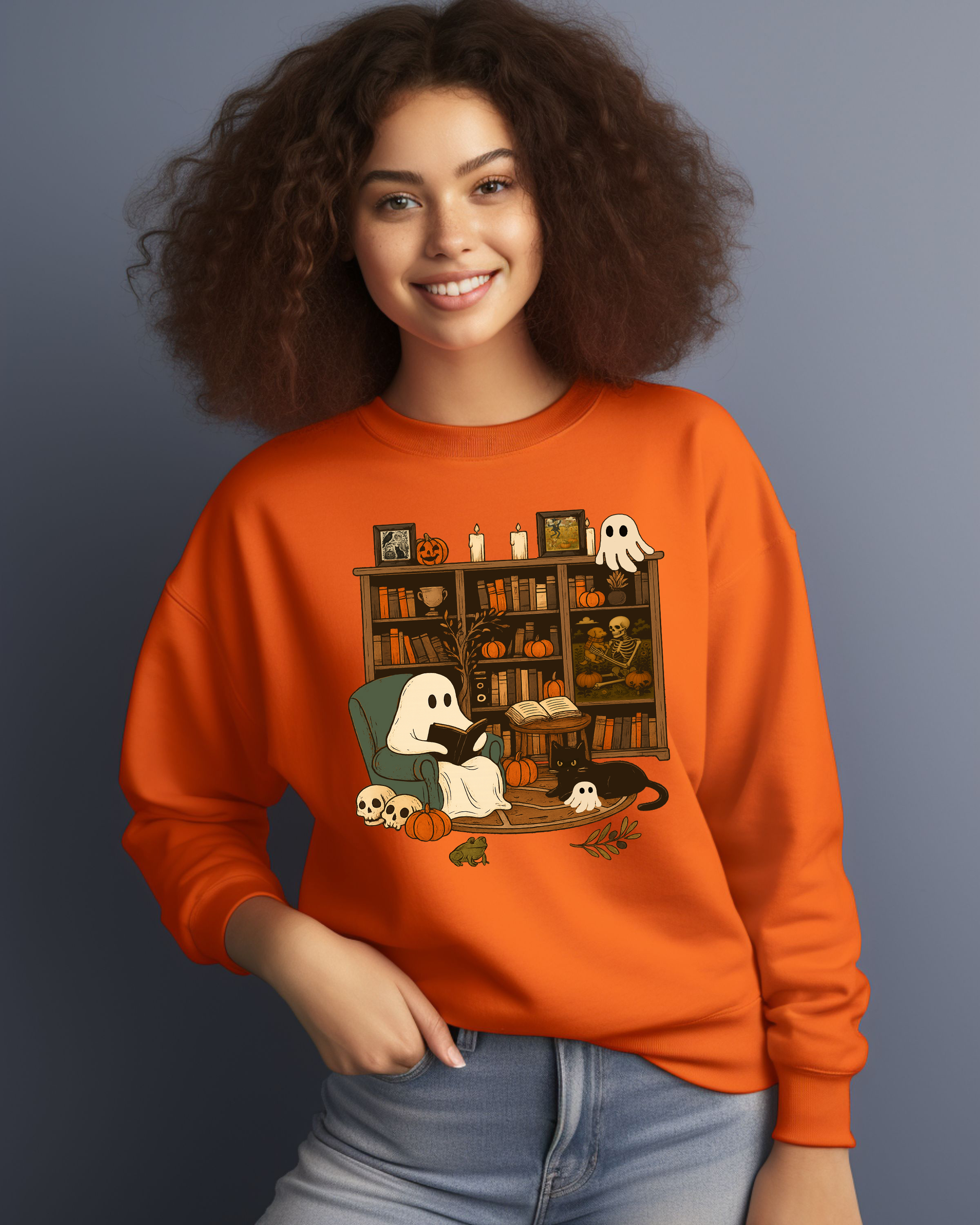 Ghost Reading Halloween Sweatshirt Cute Teacher Gift Cozy Fall Bookish Shirt, Librarian Ghost, Boo School Outfit, Cat Lover Crewneck product thumbnail image Ghost Reading Halloween Sweatshirt Cute Teacher Gift Cozy Fall Bookish Shirt, Librarian Ghost, Boo School Outfit, Cat Lover Crewneck product thumbnail image