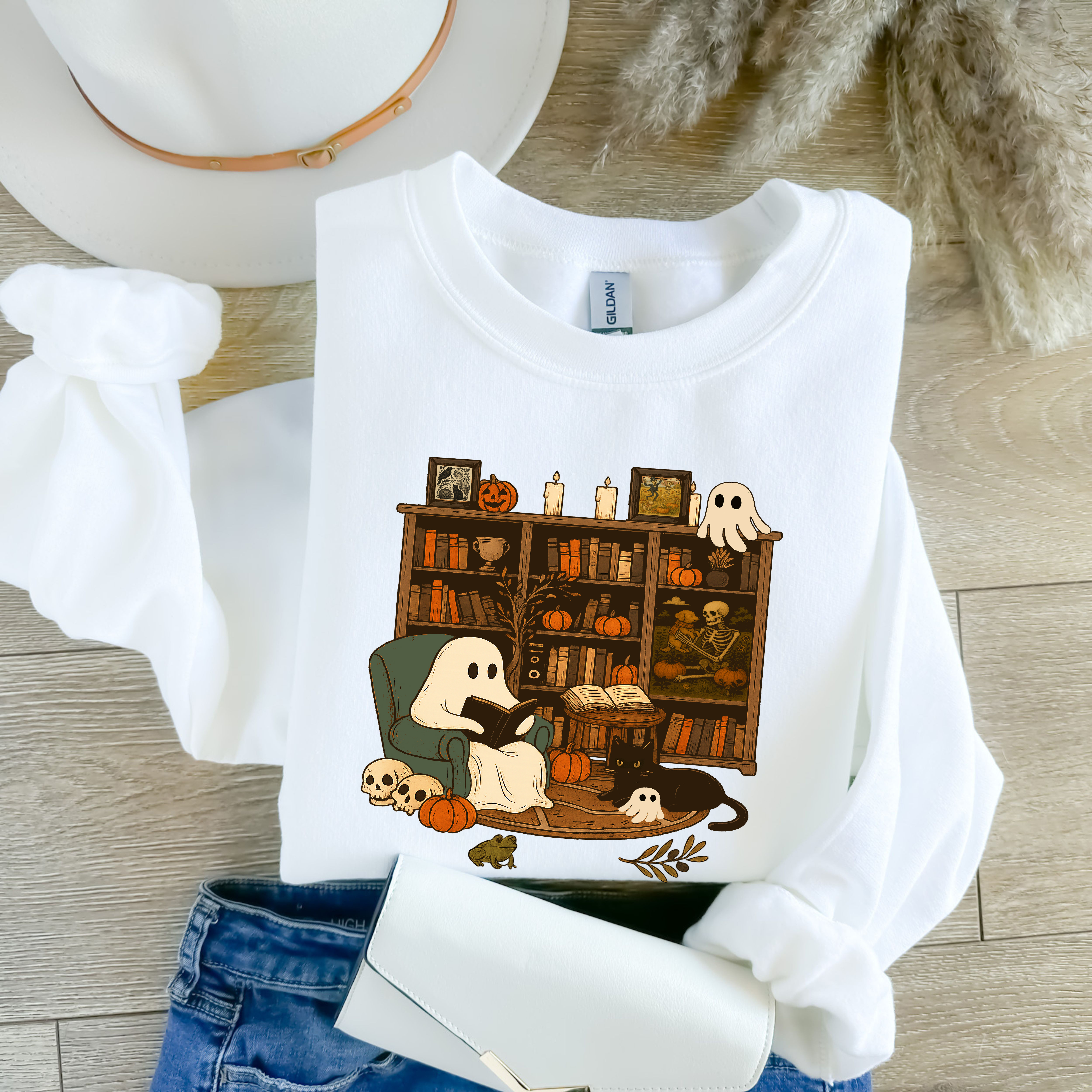 Ghost Reading Halloween Sweatshirt Cute Teacher Gift Cozy Fall Bookish Shirt, Librarian Ghost, Boo School Outfit, Cat Lover Crewneck product thumbnail image Ghost Reading Halloween Sweatshirt Cute Teacher Gift Cozy Fall Bookish Shirt, Librarian Ghost, Boo School Outfit, Cat Lover Crewneck product thumbnail image