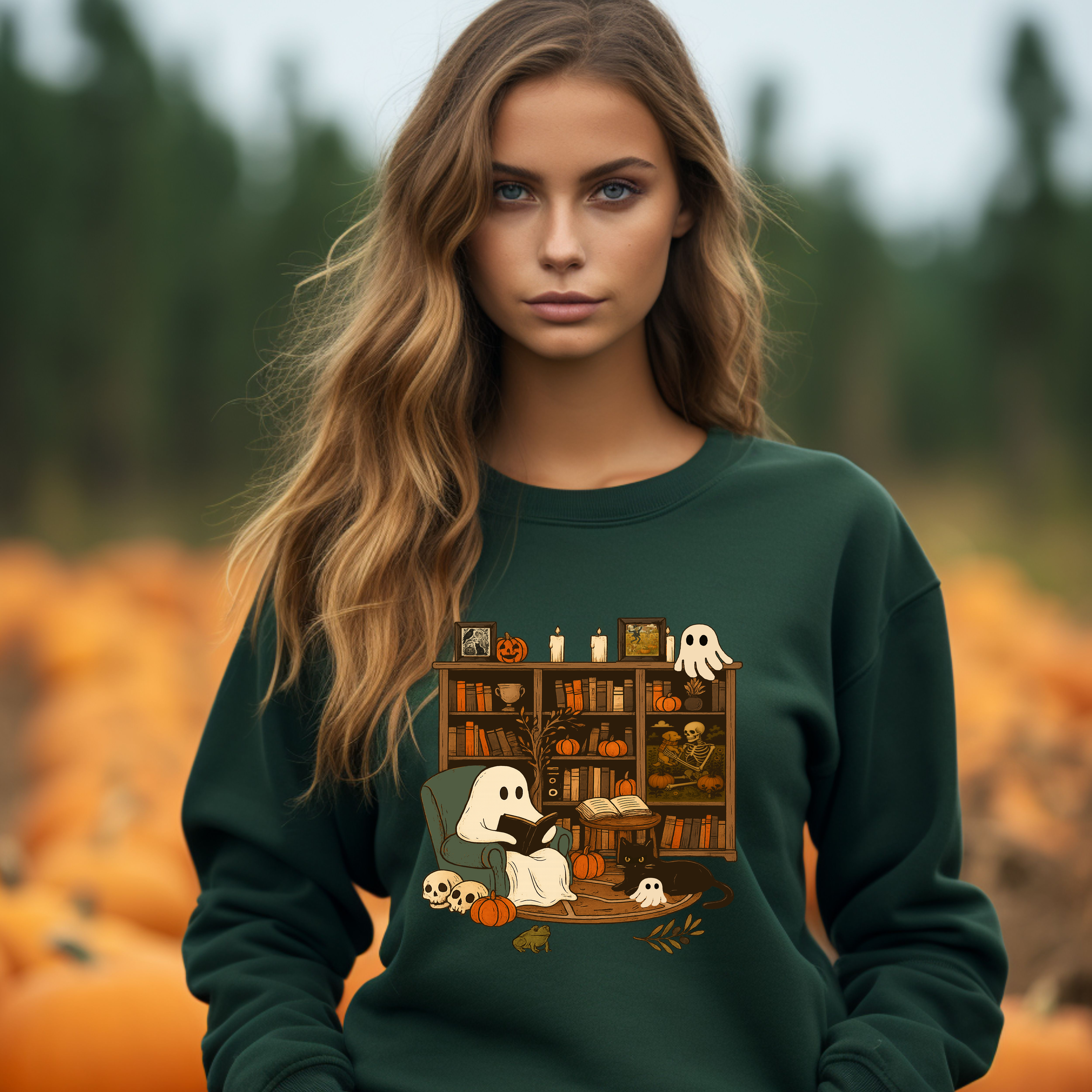 Ghost Reading Halloween Sweatshirt Cute Teacher Gift Cozy Fall Bookish Shirt, Librarian Ghost, Boo School Outfit, Cat Lover Crewneck product thumbnail image Ghost Reading Halloween Sweatshirt Cute Teacher Gift Cozy Fall Bookish Shirt, Librarian Ghost, Boo School Outfit, Cat Lover Crewneck product thumbnail image