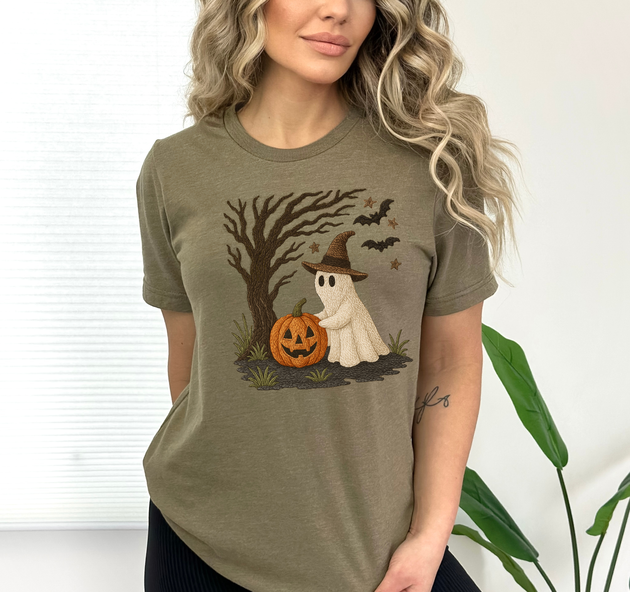 Ghost Halloween Shirt Faux Embroidered Witch Hat Pumpkin Tee, Spooky Cute Fall Shirt, Vintage Aesthetic Halloween Gift Unisex Halloween Gift product thumbnail image Ghost Halloween Shirt Faux Embroidered Witch Hat Pumpkin Tee, Spooky Cute Fall Shirt, Vintage Aesthetic Halloween Gift Unisex Halloween Gift product thumbnail image