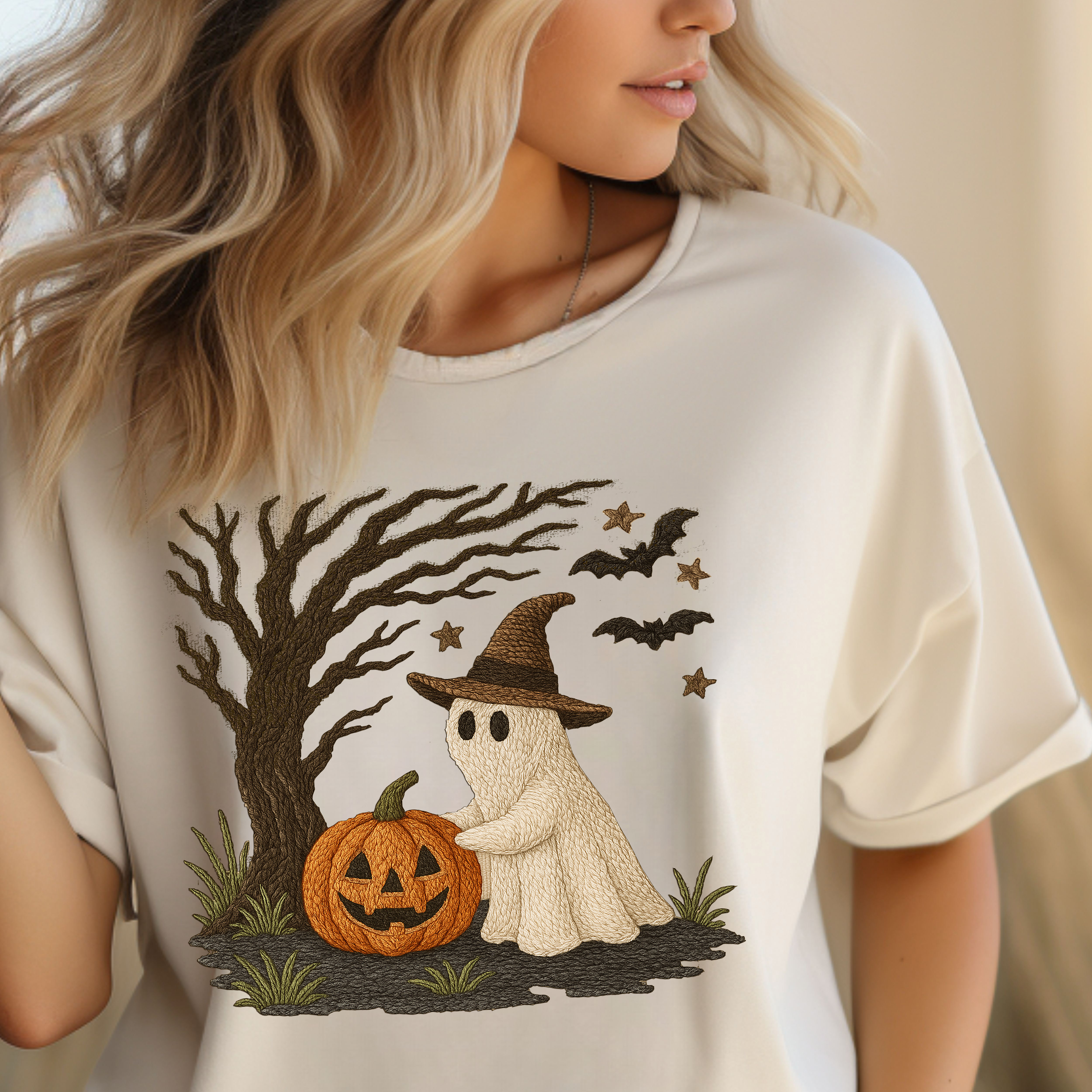 Ghost Halloween Shirt Faux Embroidered Witch Hat Pumpkin Tee, Spooky Cute Fall Shirt, Vintage Aesthetic Halloween Gift Unisex Halloween Gift product thumbnail image Ghost Halloween Shirt Faux Embroidered Witch Hat Pumpkin Tee, Spooky Cute Fall Shirt, Vintage Aesthetic Halloween Gift Unisex Halloween Gift product thumbnail image