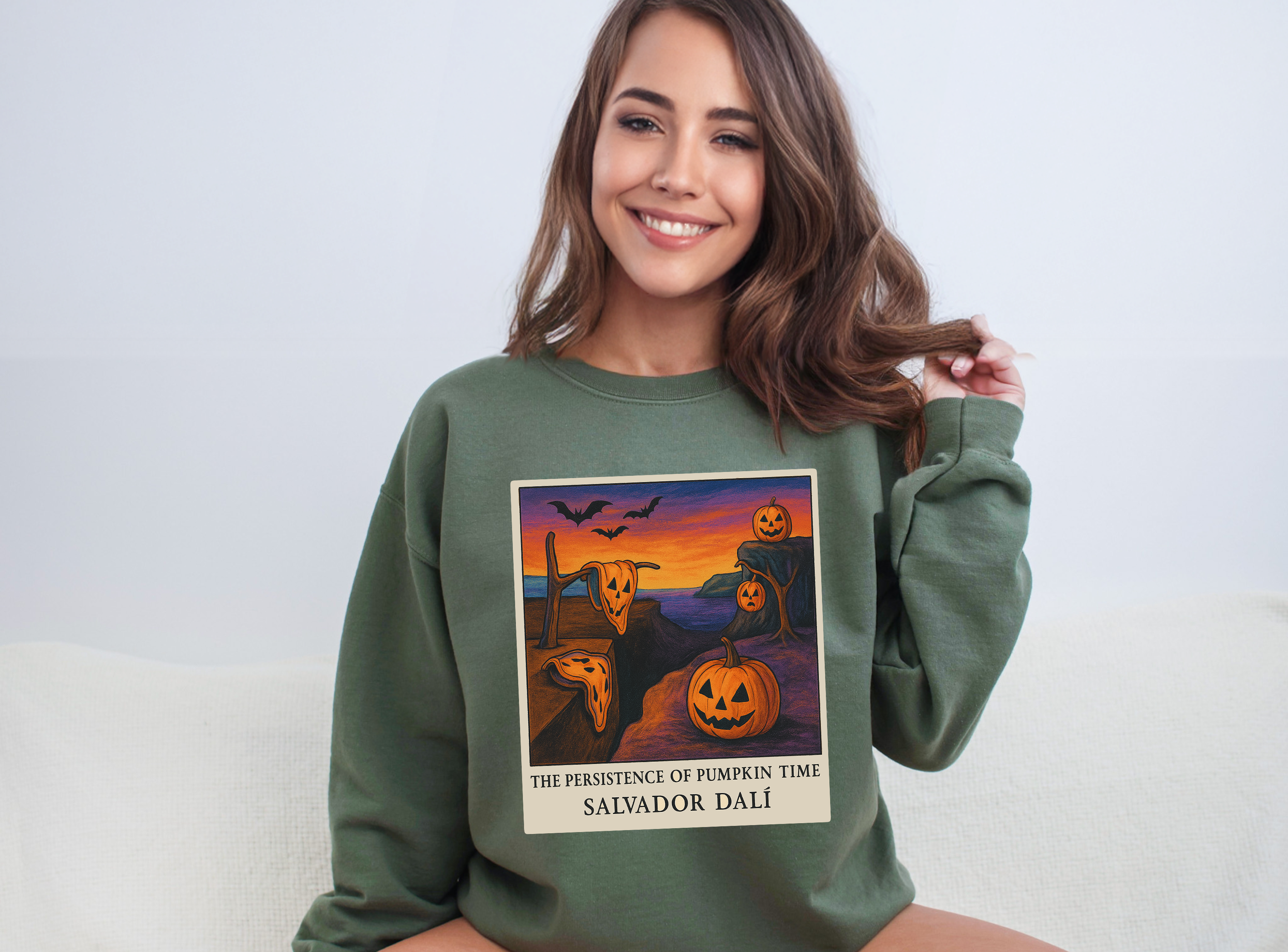 Dali Halloween Pumpkin Sweatshirt Funny Art Parody Shirt, Surreal Gothic Halloween Sweater, Spooky Jack O Lantern Gift, Melting Pumpkin Top product thumbnail image Dali Halloween Pumpkin Sweatshirt Funny Art Parody Shirt, Surreal Gothic Halloween Sweater, Spooky Jack O Lantern Gift, Melting Pumpkin Top product thumbnail image