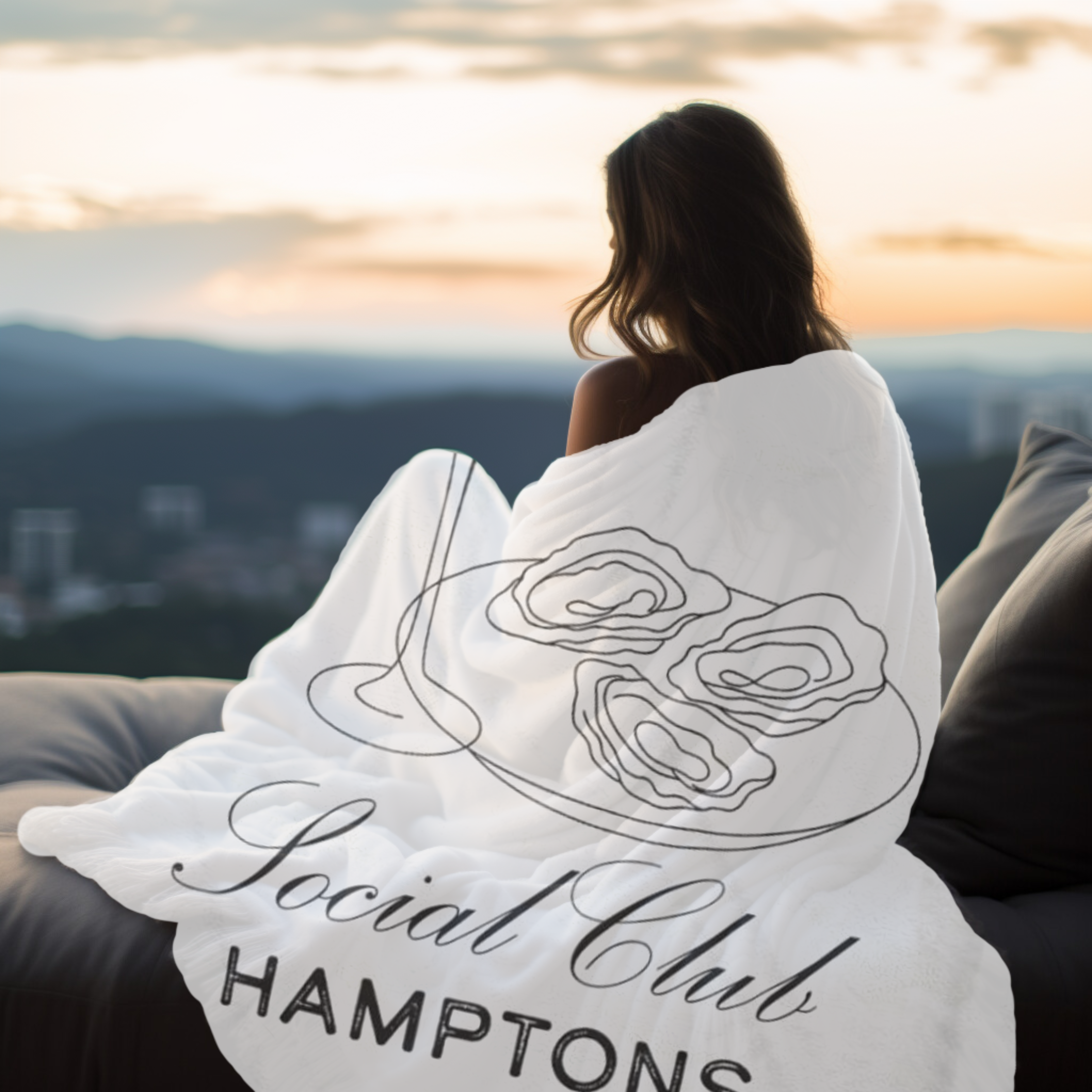 Personalized Hamptons Blanket Oyster Champagne Throw Coastal Decor Custom Name Velveteen Plush Gift Beach House Social Club Est 2025