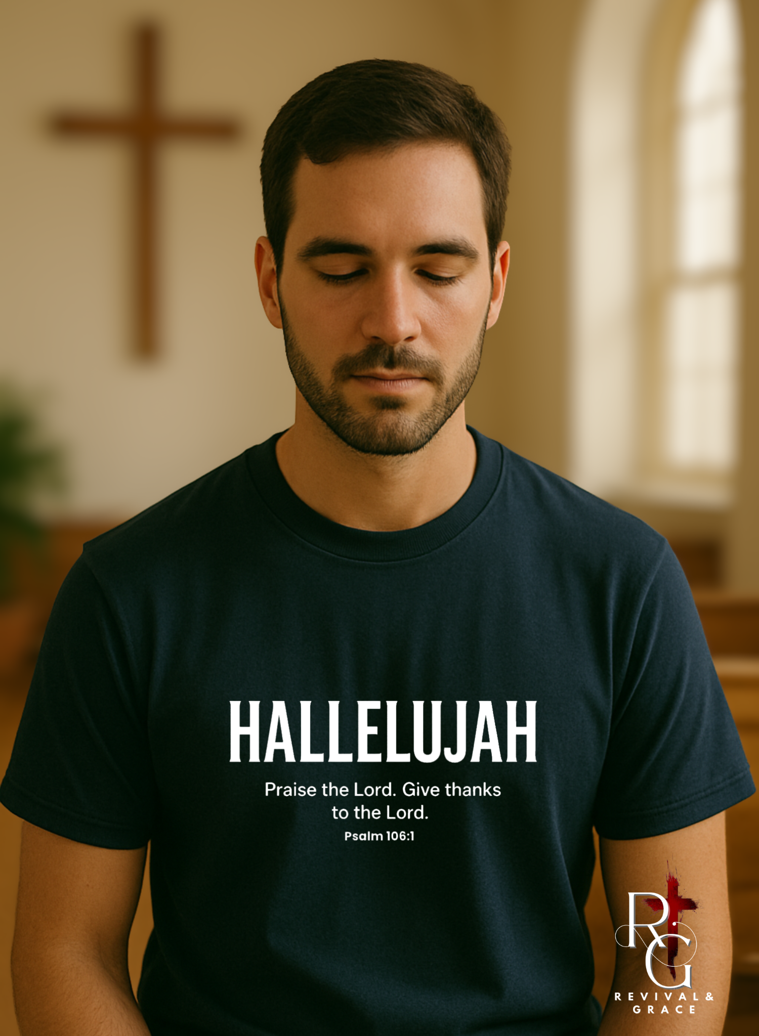 Hallelujah Praise Unisex Tee, Christian T-Shirt, Gift for Believers, Inspirational Short Sleeve Shirt, Faith-Based Apparel product thumbnail image Hallelujah Praise Unisex Tee, Christian T-Shirt, Gift for Believers, Inspirational Short Sleeve Shirt, Faith-Based Apparel product thumbnail image