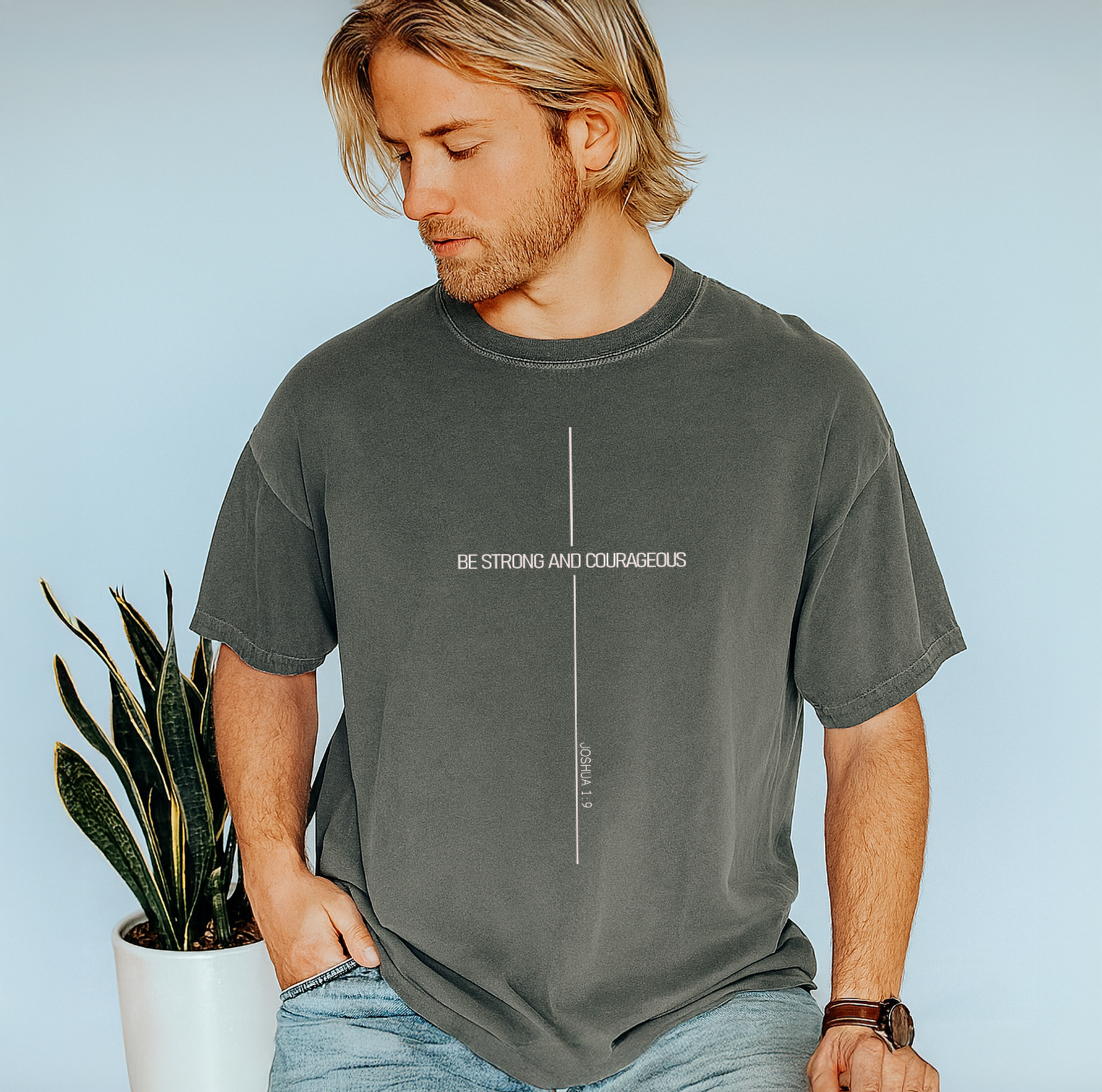 Joshua 1:9 Comfort Colors Shirt Be Strong Courageous Tee Christian God Shirt Bible Verse Cross Tee Church Faith Apparel Mens Christian Gift