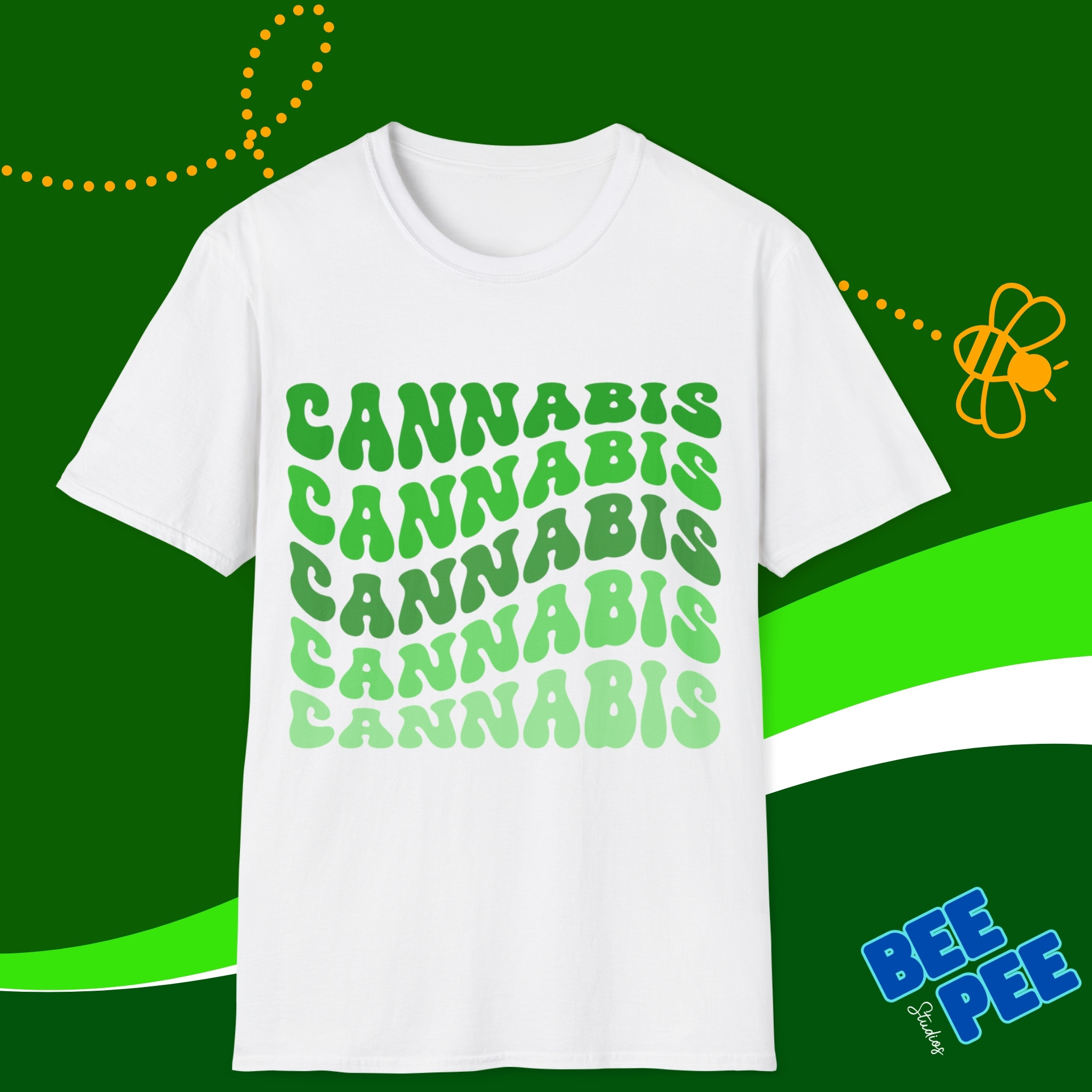 Cannabis Retro Wavy Text T-Shirt