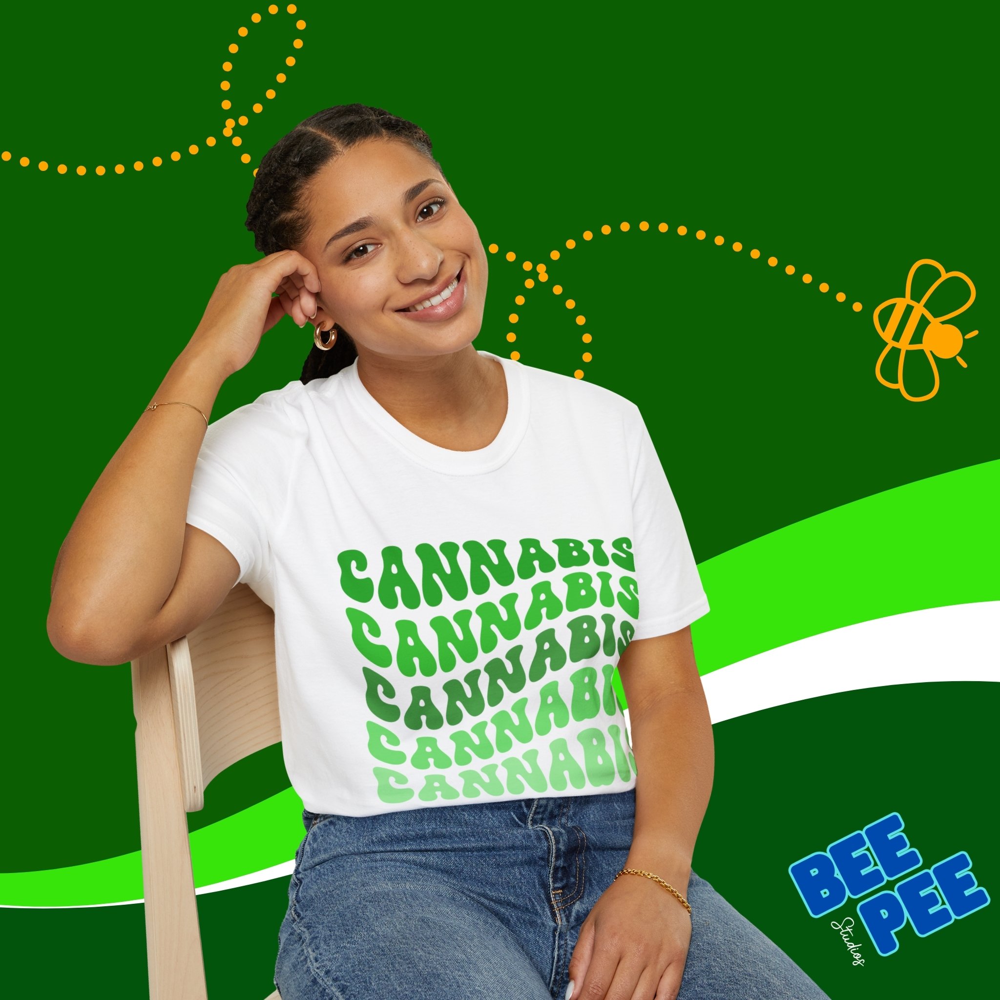 Cannabis Retro Wavy Text T-Shirt product thumbnail image Cannabis Retro Wavy Text T-Shirt product thumbnail image