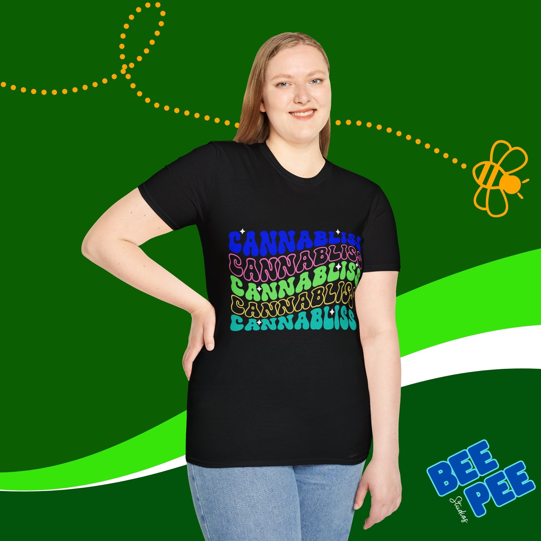 Unisex T-Shirt 'CANNABLISS' Cool, Retro Wavy Text Design product thumbnail image Unisex T-Shirt 'CANNABLISS' Cool, Retro Wavy Text Design product thumbnail image