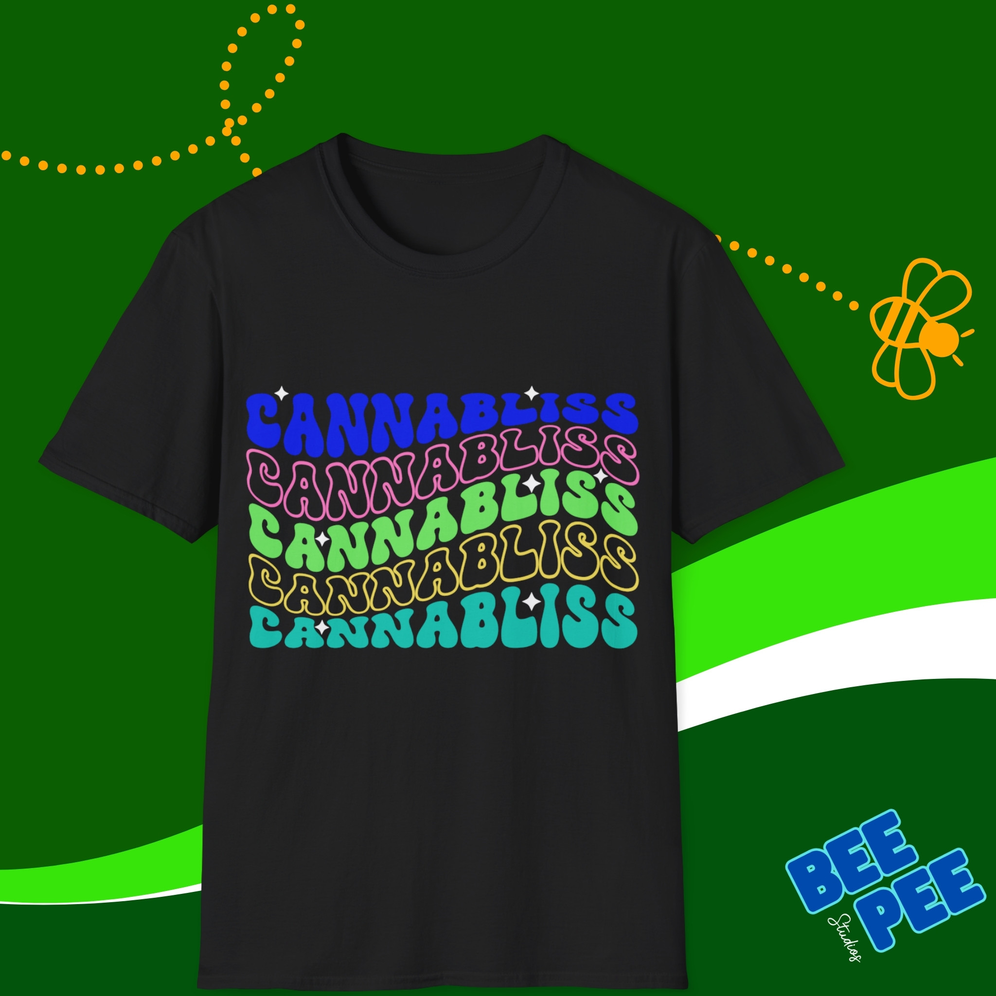 Unisex T-Shirt 'CANNABLISS' Cool, Retro Wavy Text Design