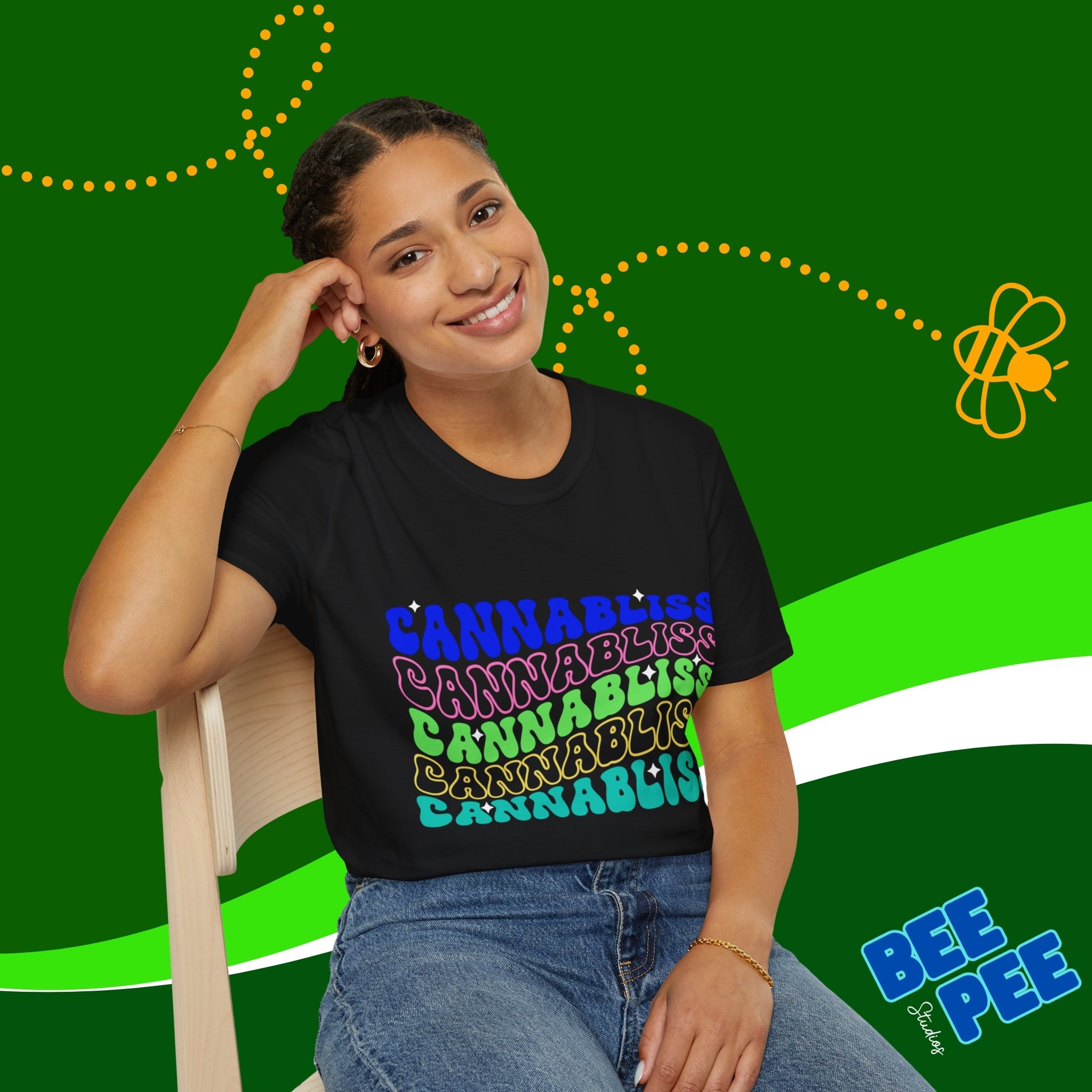 Unisex T-Shirt 'CANNABLISS' Cool, Retro Wavy Text Design product thumbnail image Unisex T-Shirt 'CANNABLISS' Cool, Retro Wavy Text Design product thumbnail image