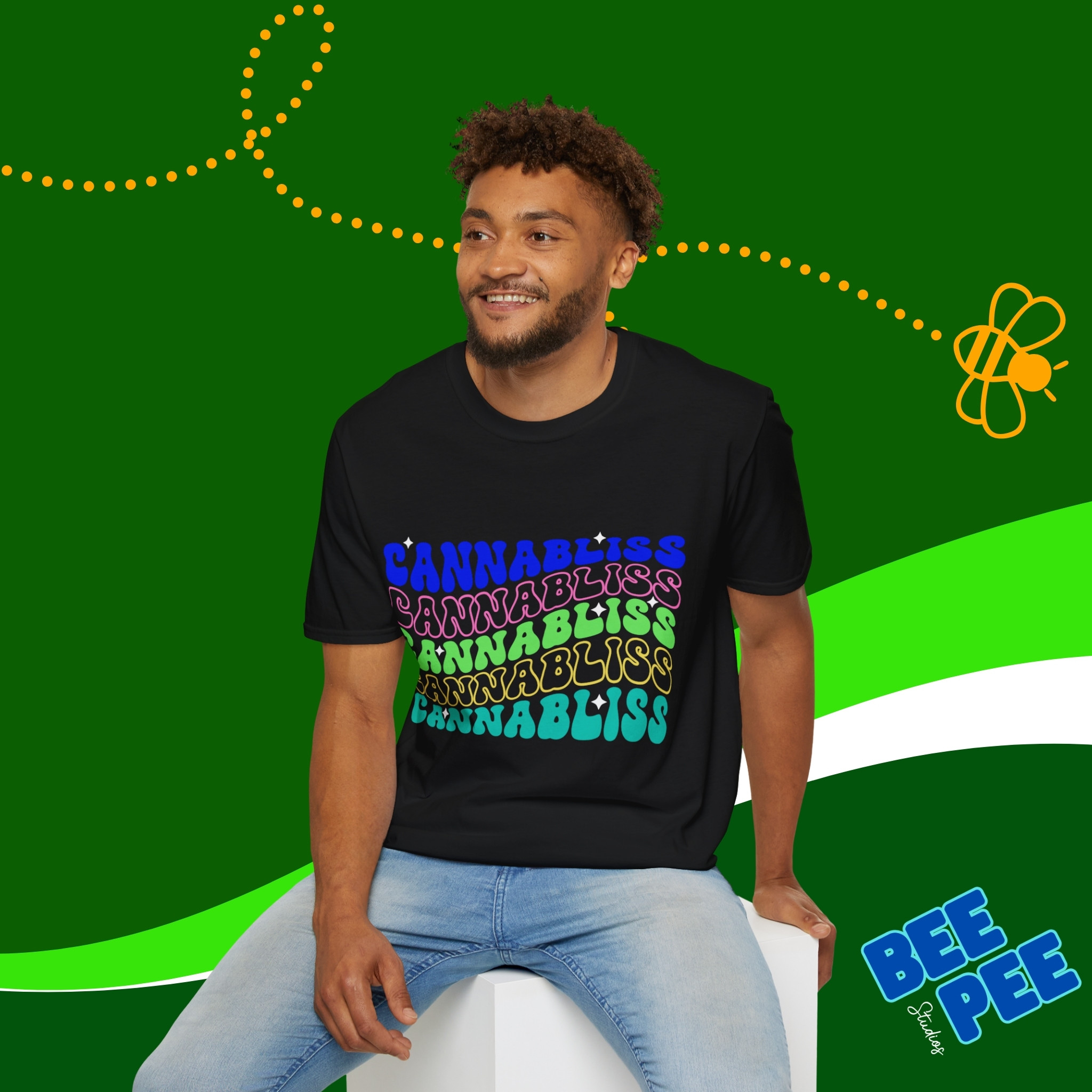 Unisex T-Shirt 'CANNABLISS' Cool, Retro Wavy Text Design product thumbnail image Unisex T-Shirt 'CANNABLISS' Cool, Retro Wavy Text Design product thumbnail image
